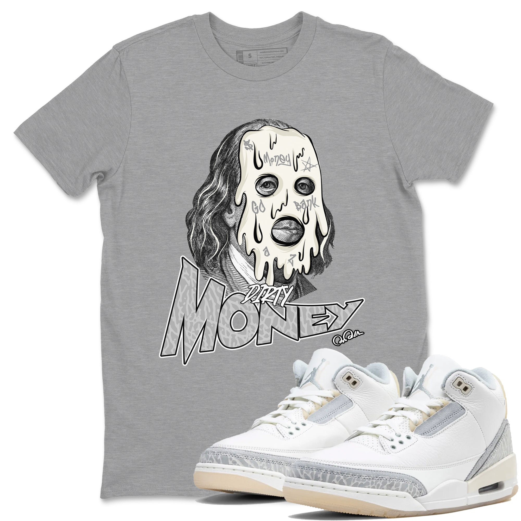 3s Ivory shirt to match jordans Dirty Money sneaker tees Air Jordan 3 Ivory Drip Gear Zone unisex cotton Heather Grey 1 crew neck shirt