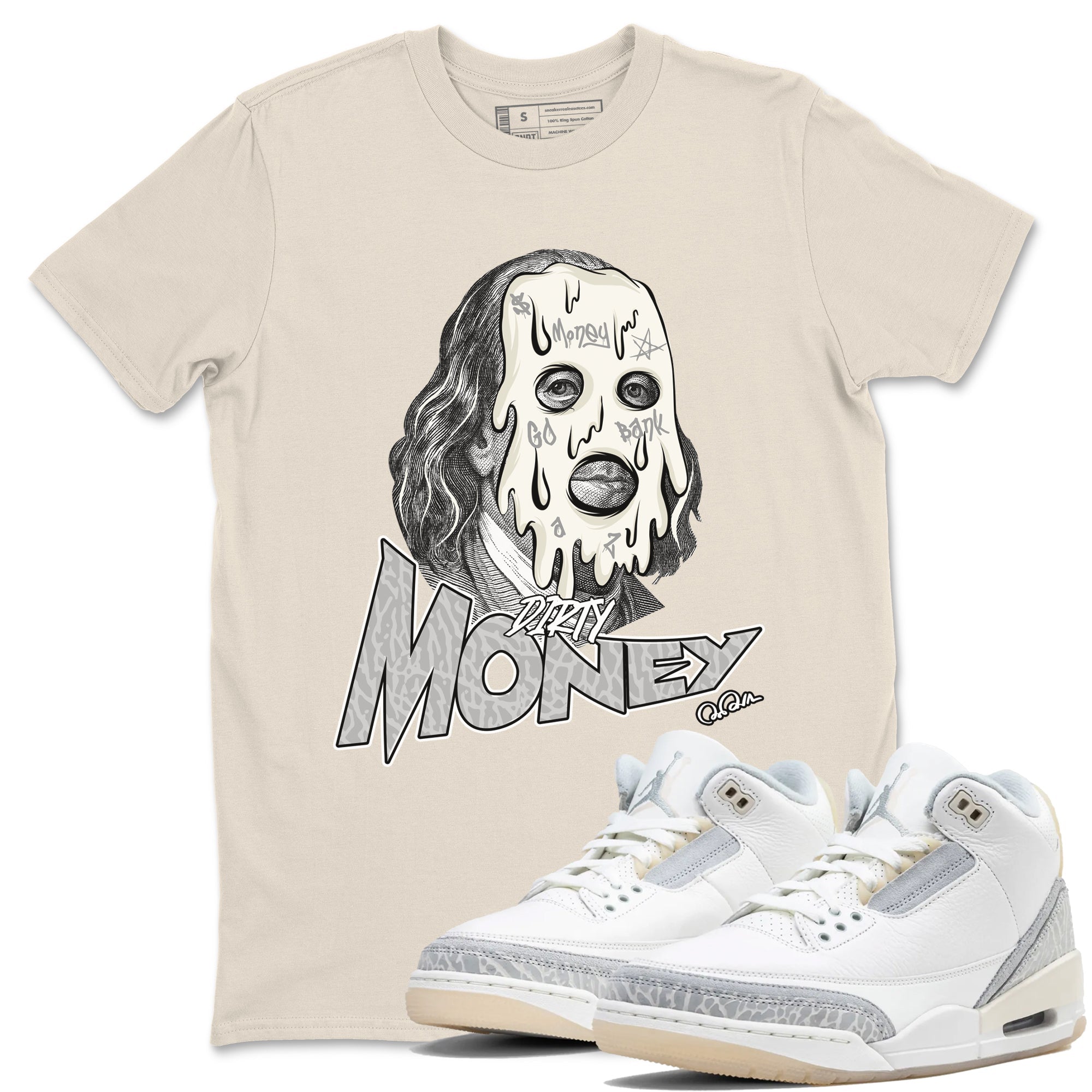 3s Ivory shirt to match jordans Dirty Money sneaker tees Air Jordan 3 Ivory Drip Gear Zone unisex cotton Natural 1 crew neck shirt