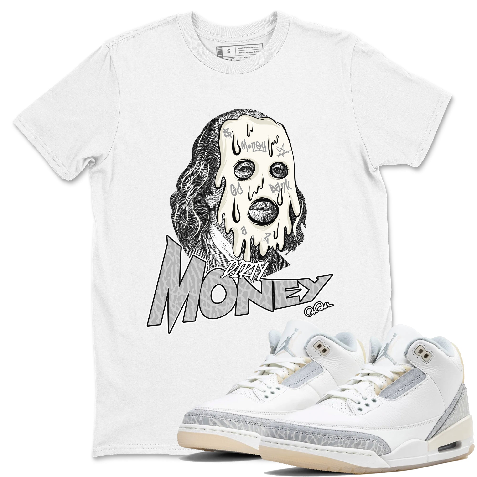 3s Ivory shirt to match jordans Dirty Money sneaker tees Air Jordan 3 Ivory Drip Gear Zone unisex cotton White 1 crew neck shirt