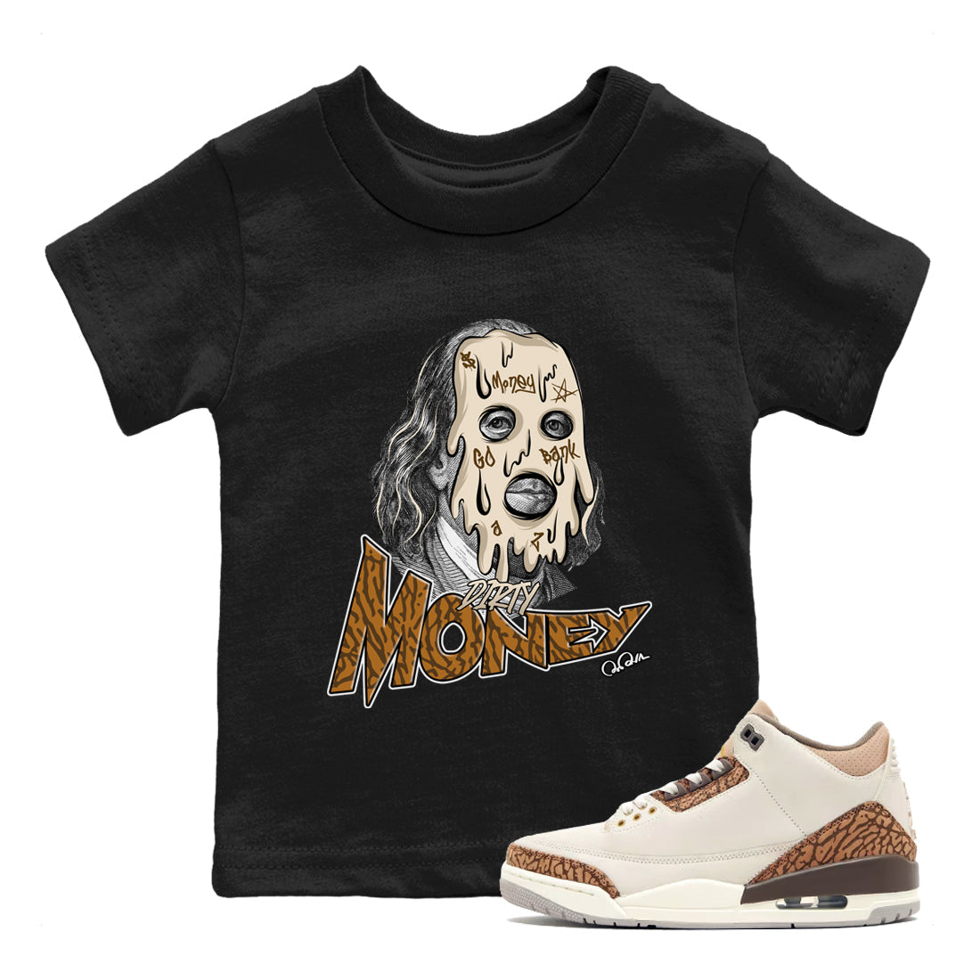 Air Jordan 3 Palomino Sneaker Match Tees Dirty Money Streetwear Sneaker Shirt AJ3 Palomino Sneaker Release Tees Kids Shirts Black 1