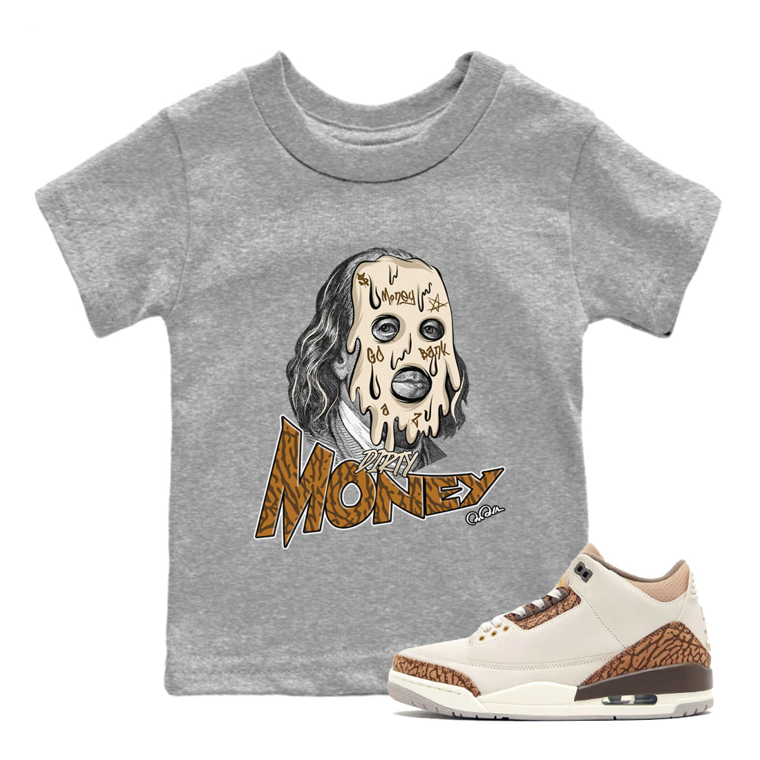 Air Jordan 3 Palomino Sneaker Match Tees Dirty Money Streetwear Sneaker Shirt AJ3 Palomino Sneaker Release Tees Kids Shirts Heather Grey 1