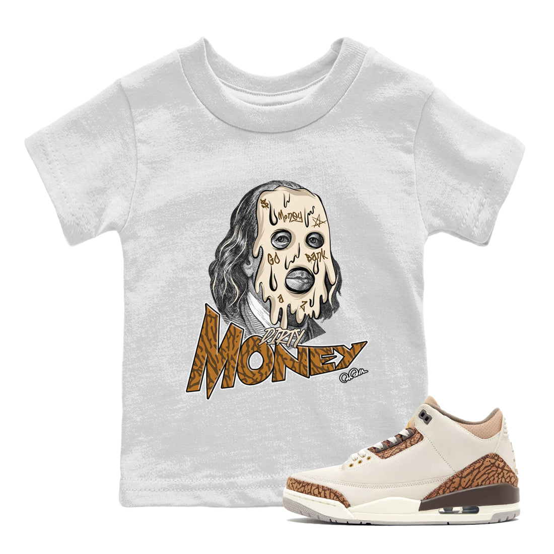 Air Jordan 3 Palomino Sneaker Match Tees Dirty Money Streetwear Sneaker Shirt AJ3 Palomino Sneaker Release Tees Kids Shirts White 1