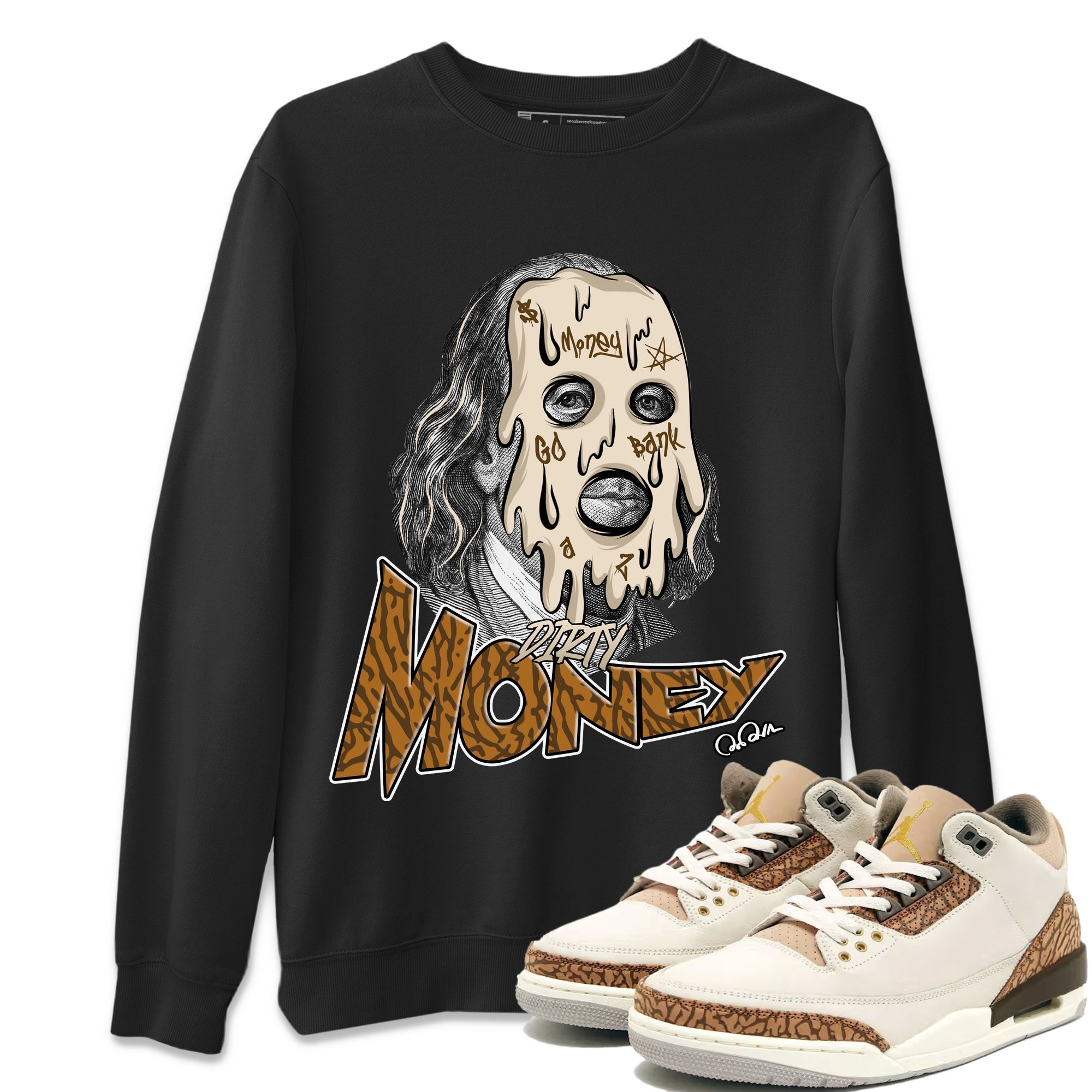 Air Jordan 3 Palomino Sneaker Match Tees Dirty Money Streetwear Sneaker Shirt AJ3 Palomino Sneaker Release Tees Unisex Shirts Black 1
