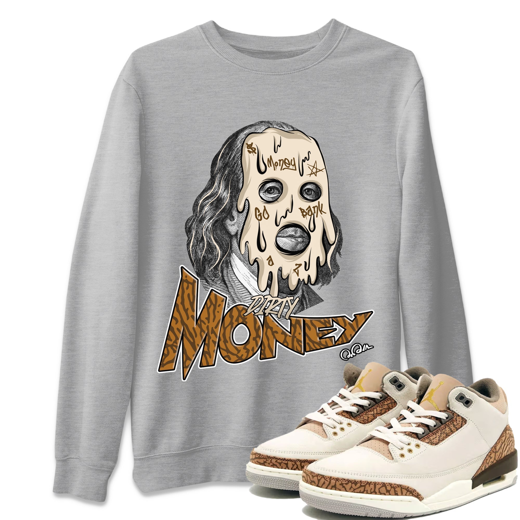 Air Jordan 3 Palomino Sneaker Match Tees Dirty Money Streetwear Sneaker Shirt AJ3 Palomino Sneaker Release Tees Unisex Shirts Heather Grey 1