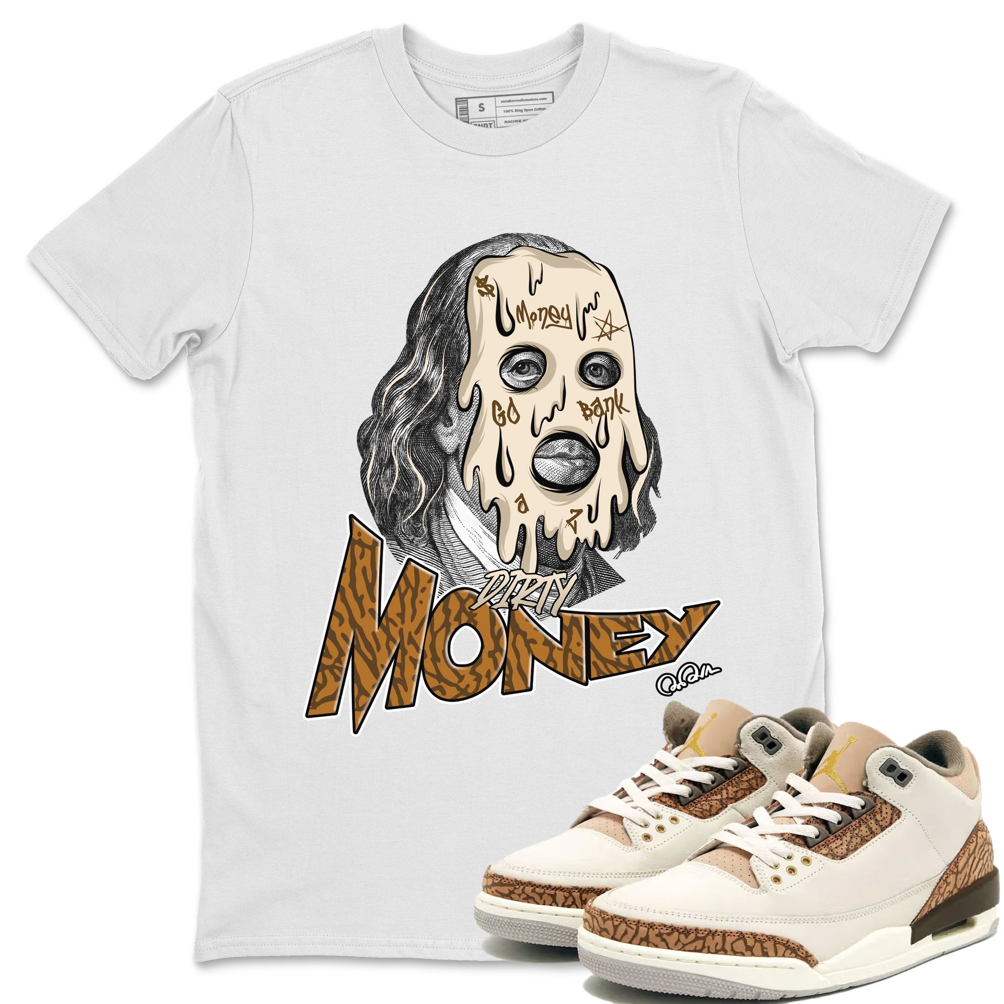 Air Jordan 3 Palomino Sneaker Match Tees Dirty Money Streetwear Sneaker Shirt AJ3 Palomino Sneaker Release Tees Unisex Shirts White 1