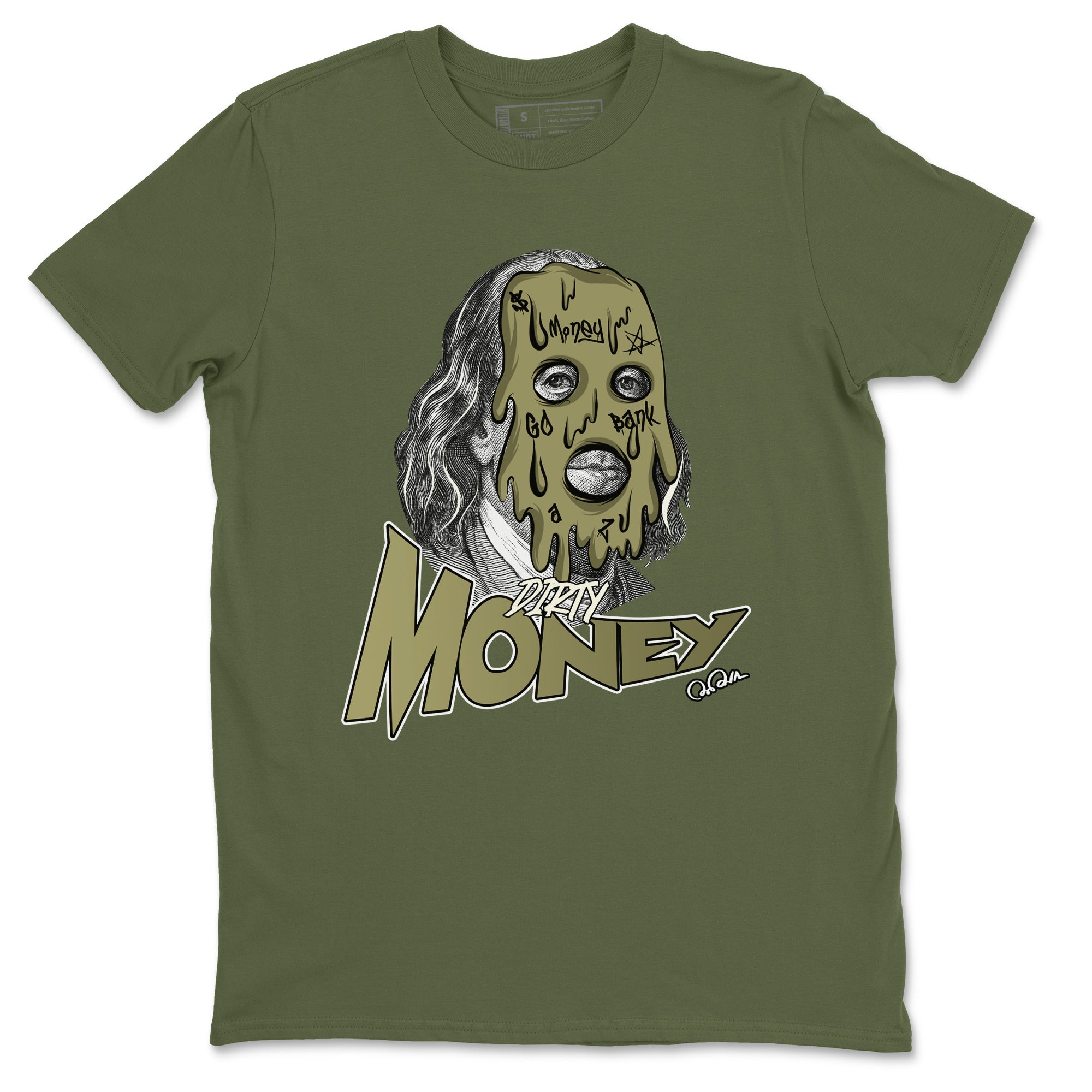 Air Jordan 4 Medium Olive shirt to match jordans streetwear brand Dirty Money sneaker tees AJ4Medium Olive Drip Gear Zone Unisex Military Green 2 T-Shirt