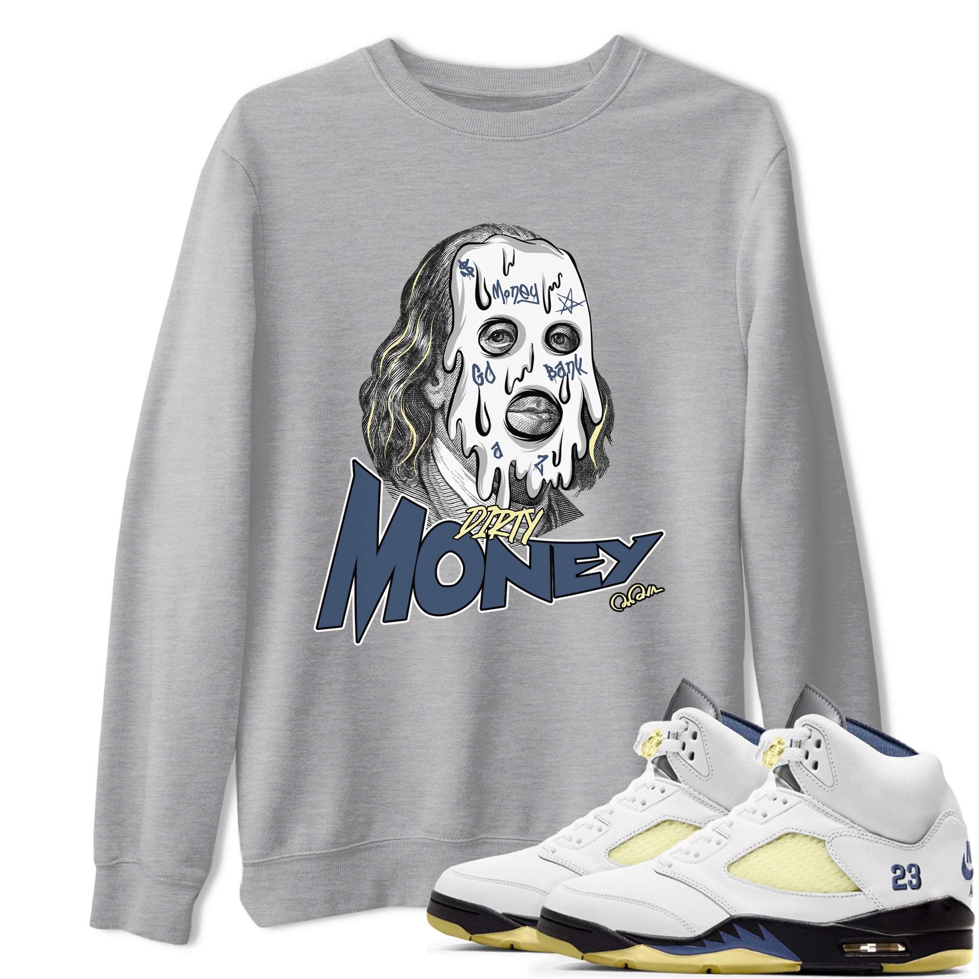 Air Jordan 5 A Ma Maniere x Photon Dust shirt to match jordans Dirty Money sneaker tees Jordan 5 A Ma Maniere "Dawn" Drip Gear Zone Unisex Heather Grey 1 T-Shirt