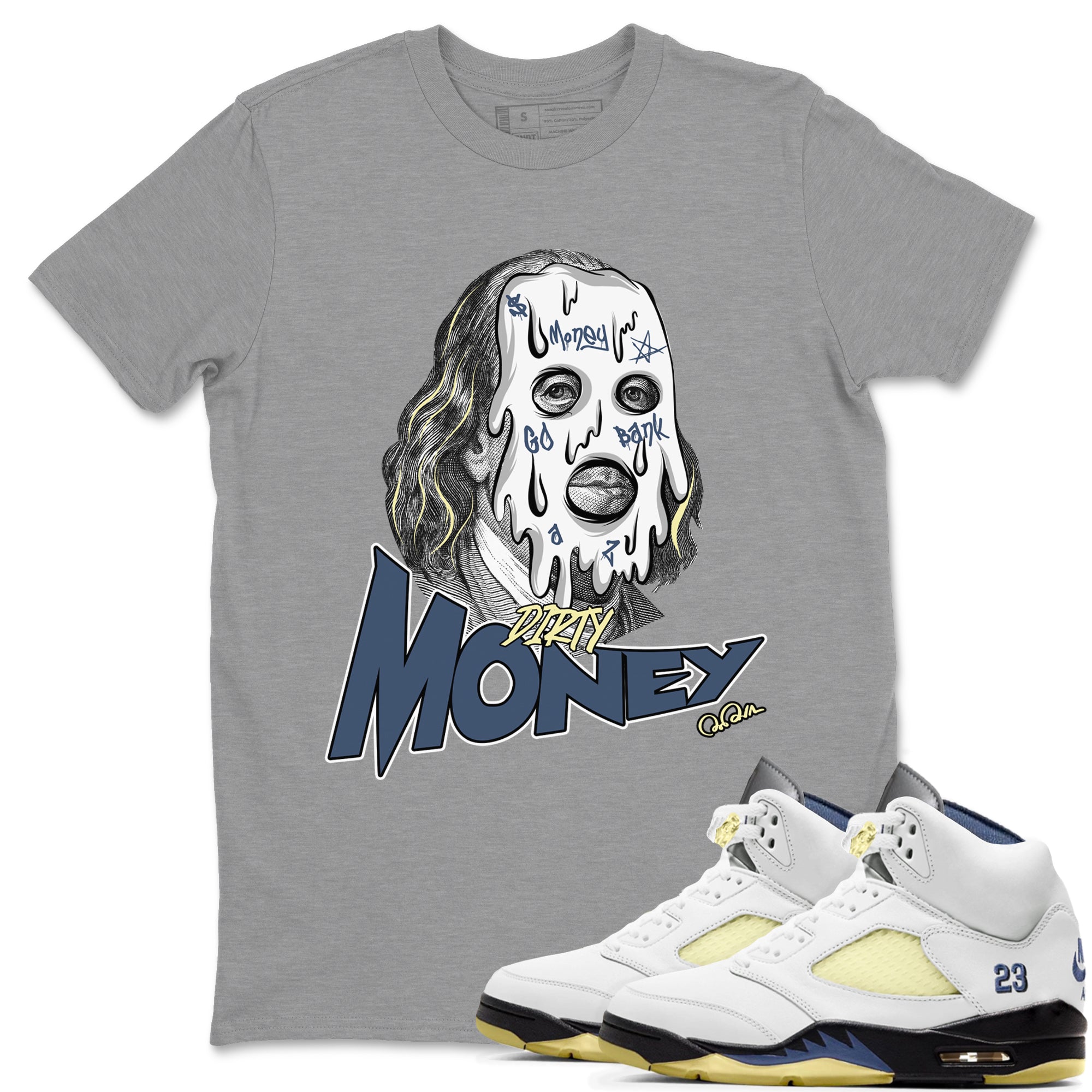 Air Jordan 5 A Ma Maniere x Photon Dust shirt to match jordans Dirty Money sneaker tees Jordan 5 A Ma Maniere "Dawn" Drip Gear Zone Unisex Heather Grey 1 T-Shirt
