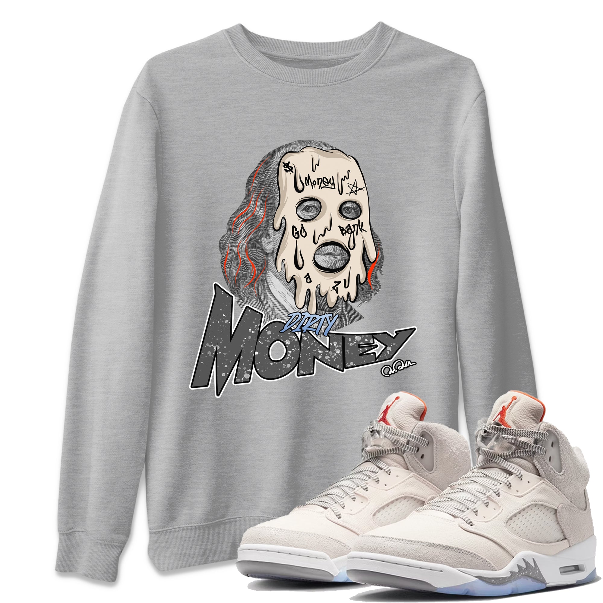 Air Jordan 5 Craft Sneaker Match Tees Dirty Money Streetwear Sneaker Shirt AJ5 SE Craft Sneaker Release Tees Unisex Shirts Heather Grey 1