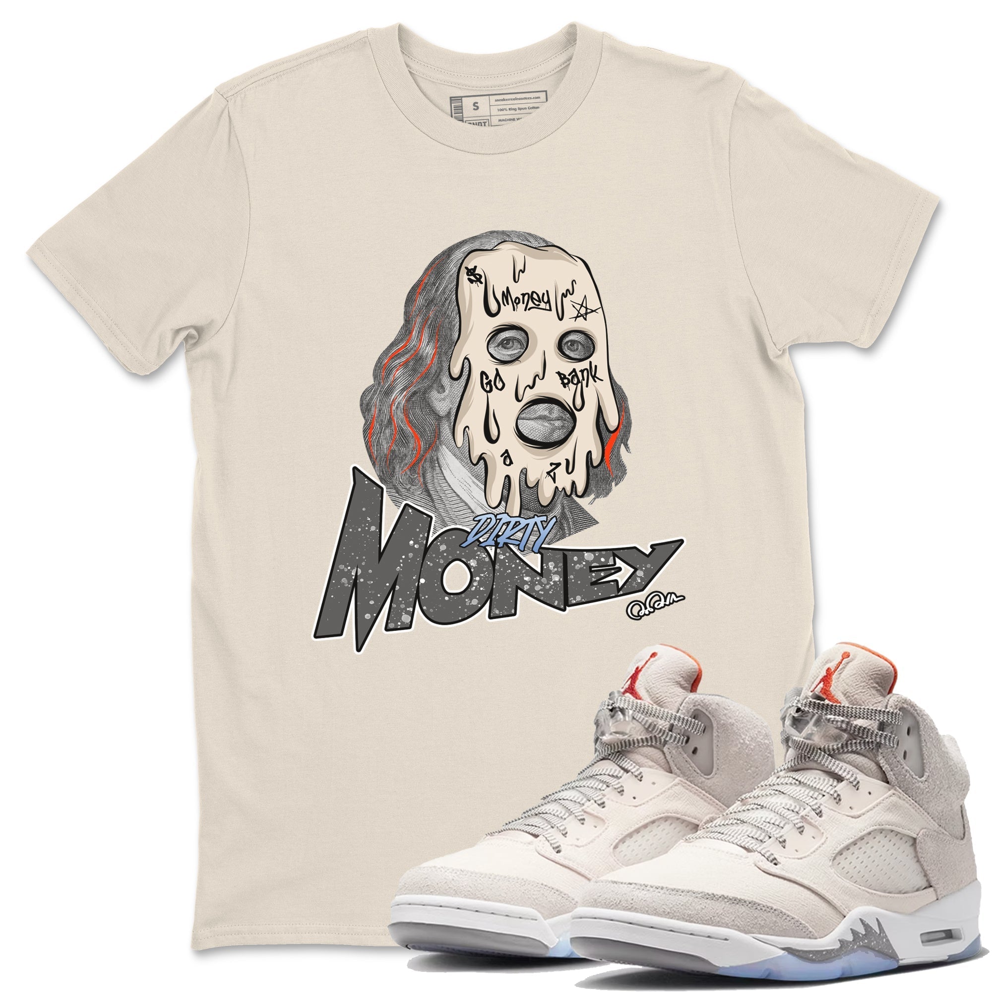 Air Jordan 5 Craft Dirty Money Crew Neck Streetwear Sneaker Shirt AJ5 SE Craft Sneaker T-Shirts Washing and Care Tip