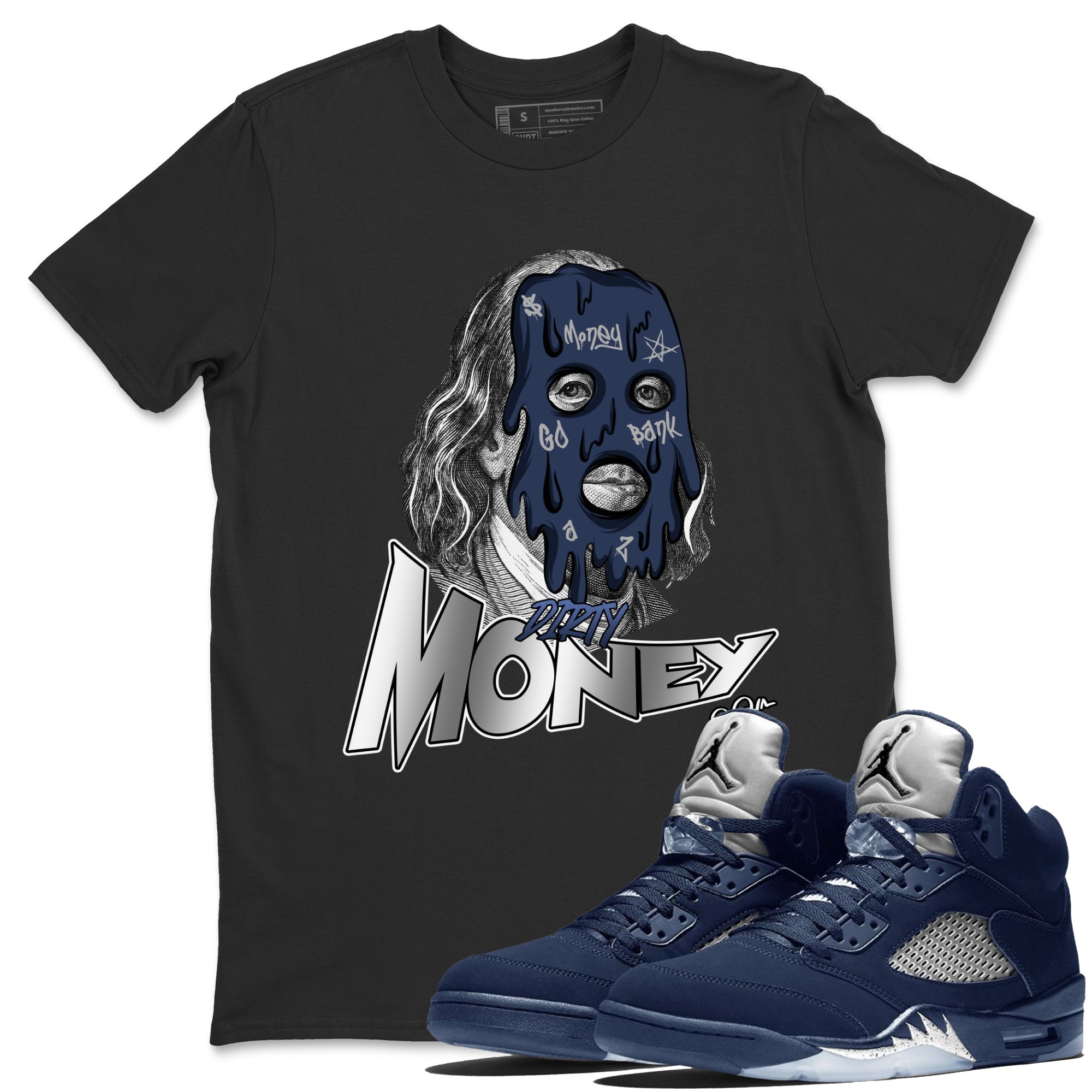 Air Jordan 5 Georgetown Sneaker Match Tees Dirty Money Streetwear Sneaker Shirt AJ5 Georgetown Sneaker Release Tees Unisex Shirts Black 1