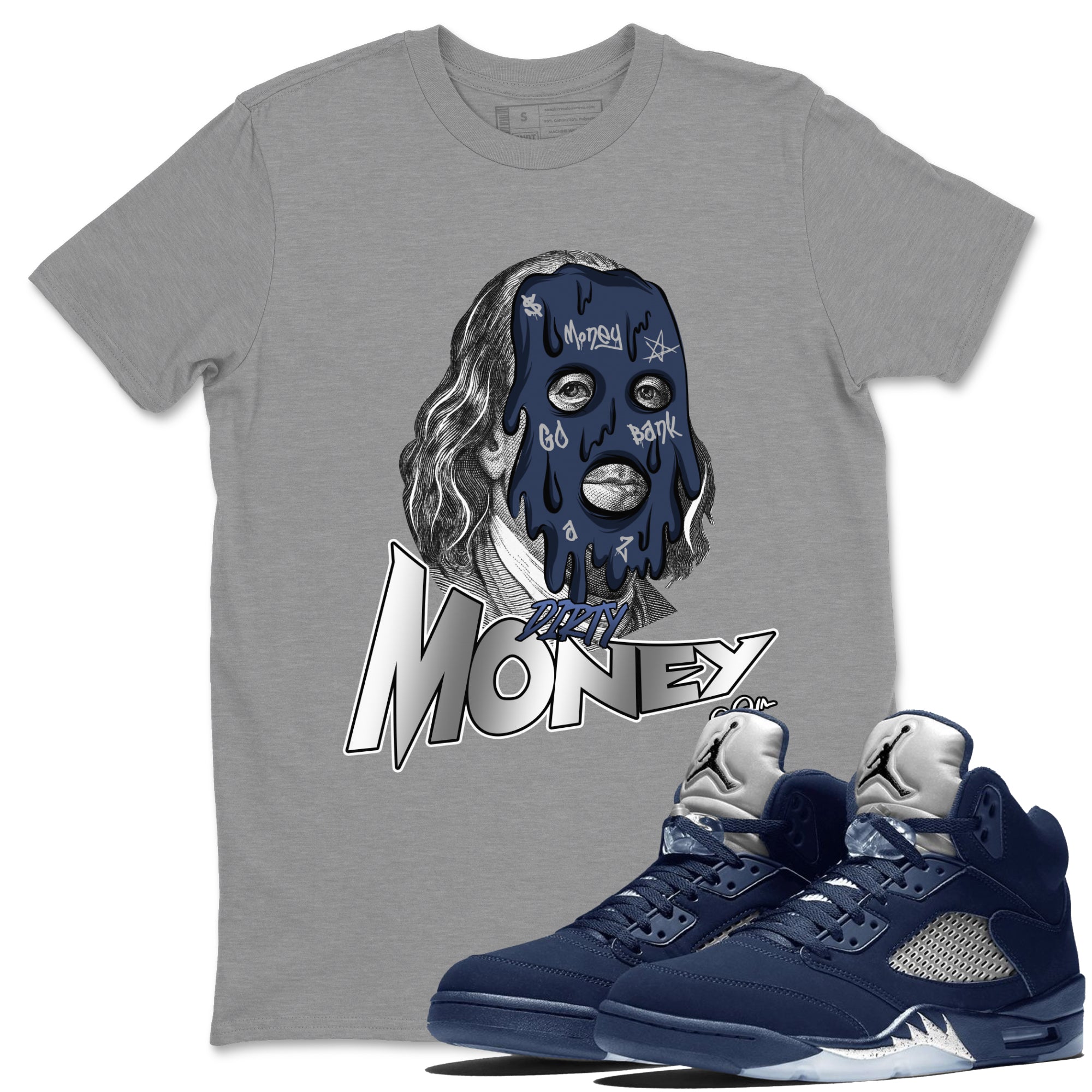 Air Jordan 5 Georgetown Sneaker Match Tees Dirty Money Streetwear Sneaker Shirt AJ5 Georgetown Sneaker Release Tees Unisex Shirts Heather Grey 1