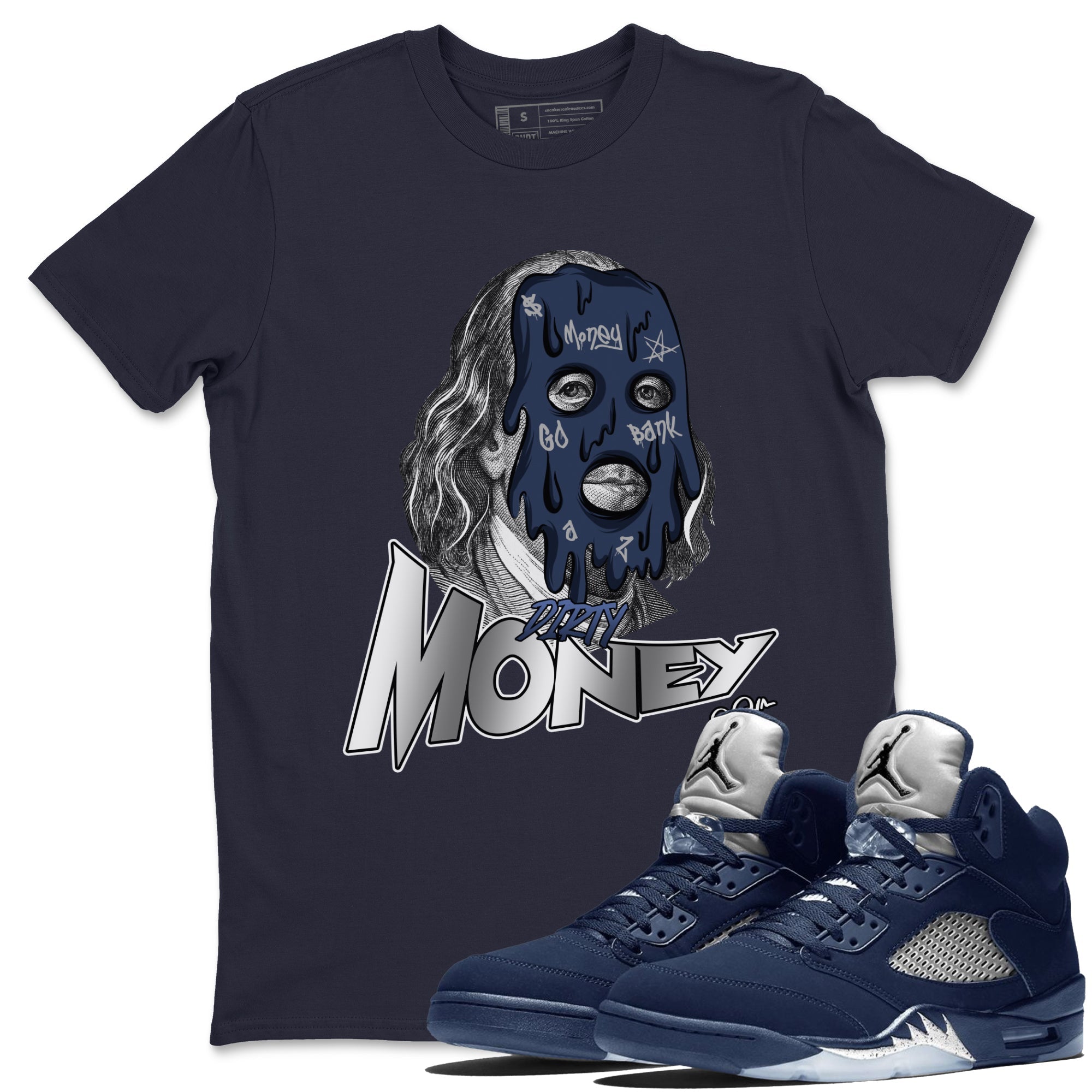 Air Jordan 5 Georgetown Sneaker Match Tees Dirty Money Streetwear Sneaker Shirt AJ5 Georgetown Sneaker Release Tees Unisex Shirts Navy 1
