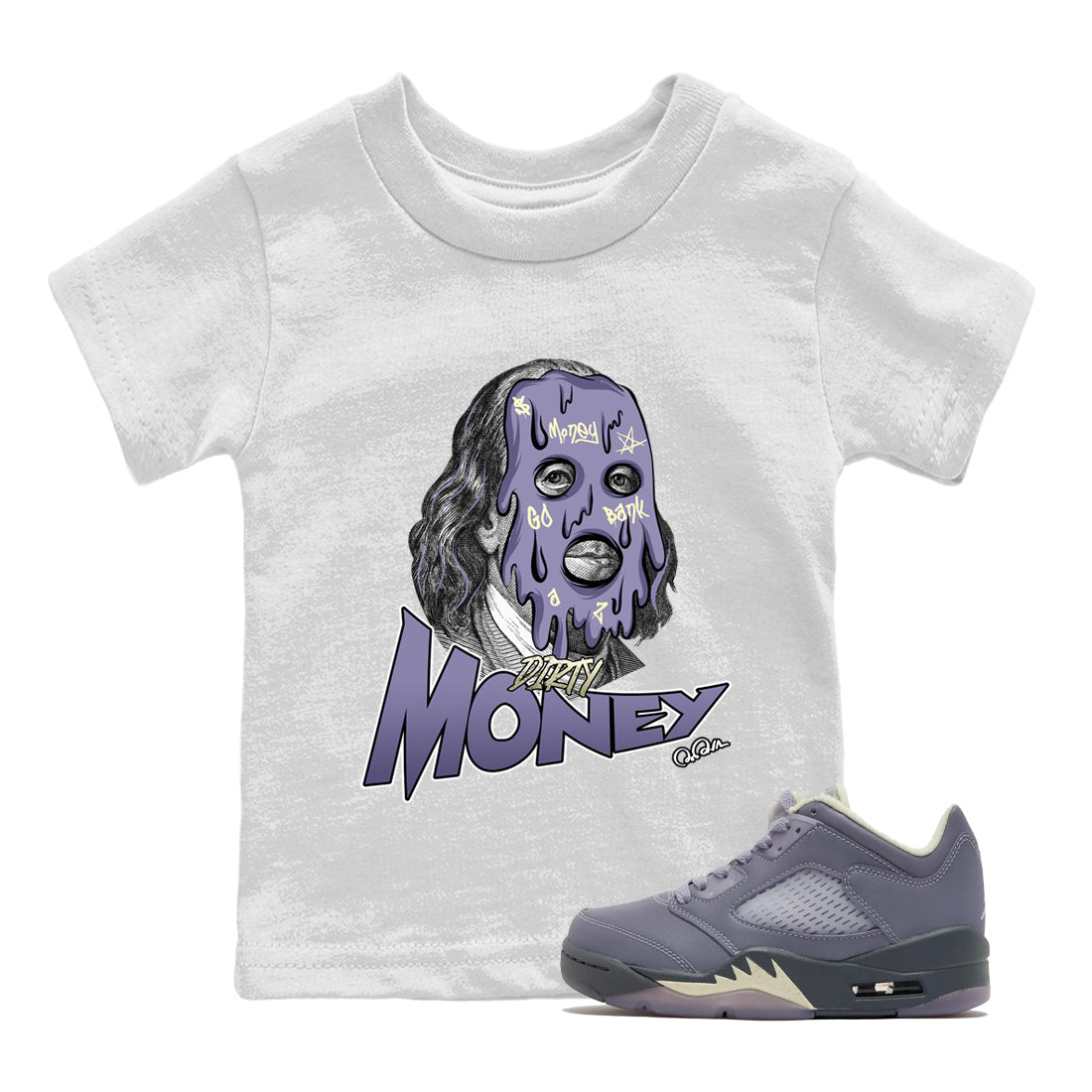 Air Jordan 5 Indigo Haze Sneaker Match Tees Dirty Money Streetwear Sneaker Shirt AJ5 Indigo Haze Sneaker Release Tees Kids Shirts White 1