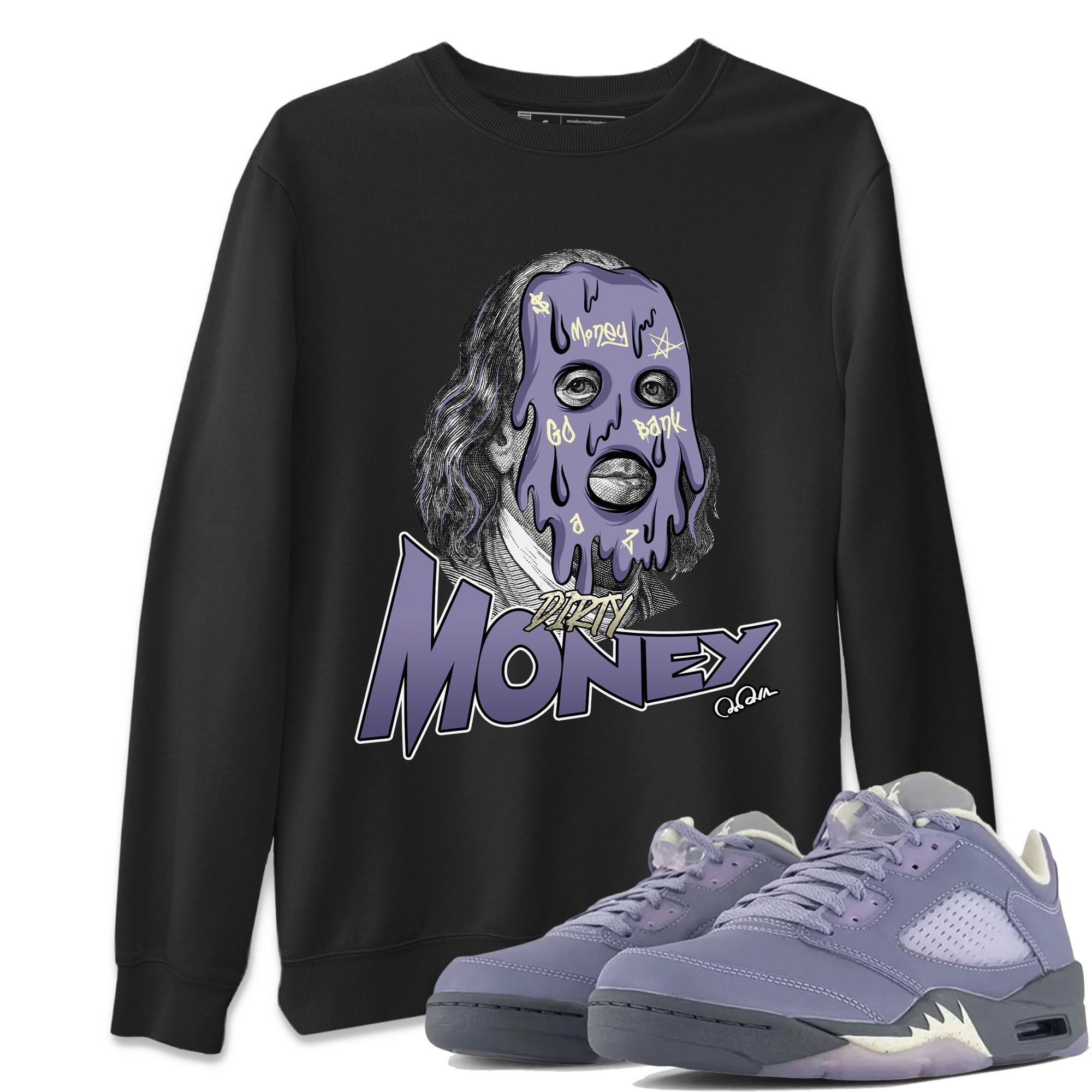 Air Jordan 5 Indigo Haze Sneaker Match Tees Dirty Money Streetwear Sneaker Shirt AJ5 Indigo Haze Sneaker Release Tees Unisex Shirts Black 1