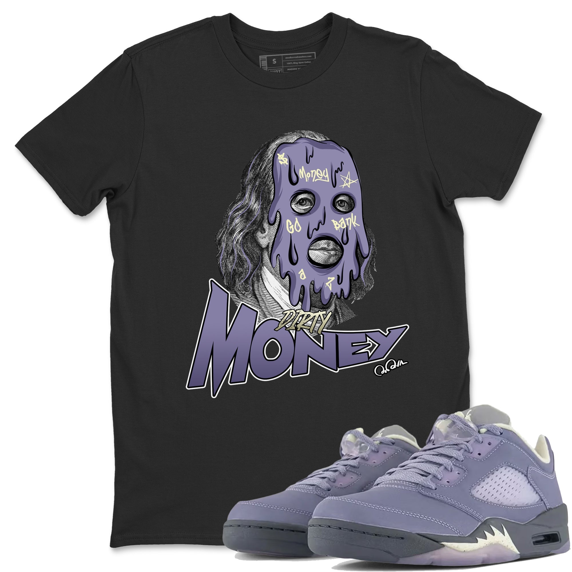 Air Jordan 5 Indigo Haze Sneaker Match Tees Dirty Money Streetwear Sneaker Shirt AJ5 Indigo Haze Sneaker Release Tees Unisex Shirts Black 1