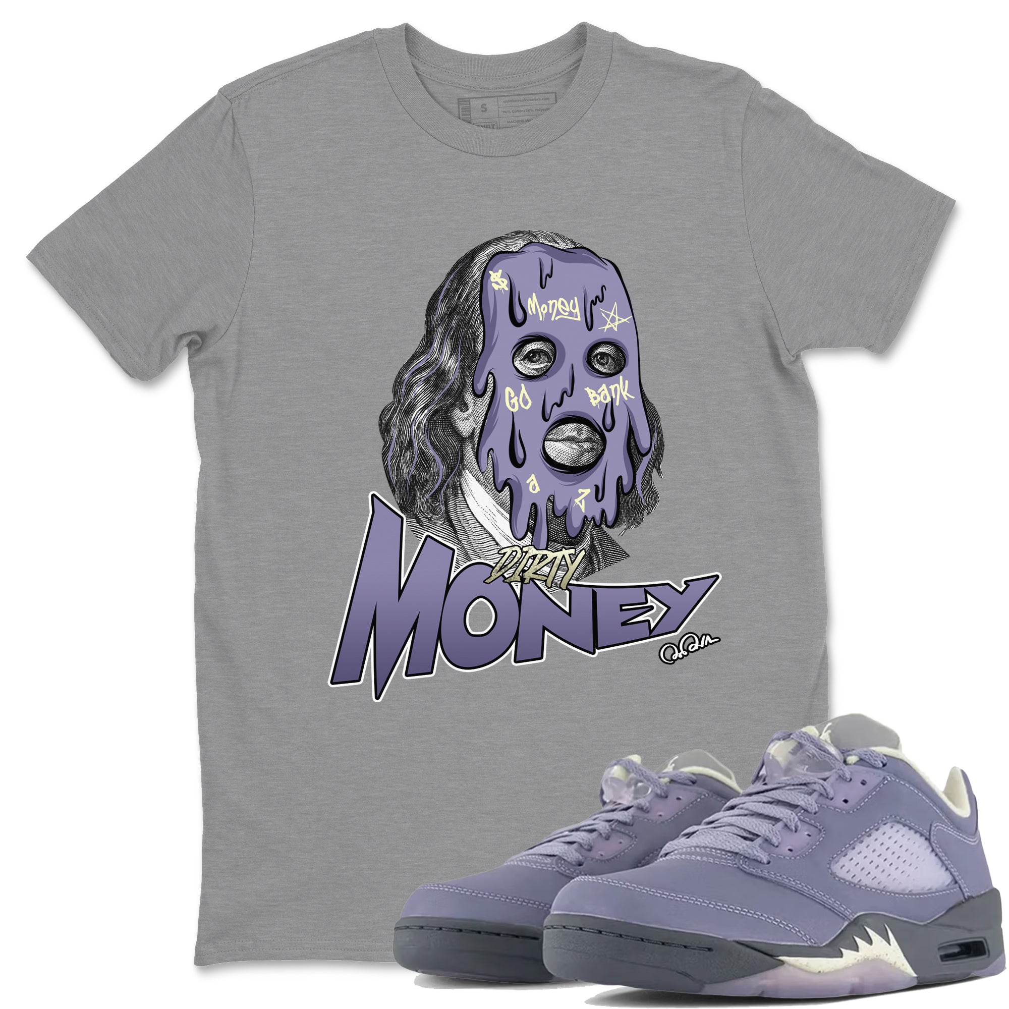 Air Jordan 5 Indigo Haze Sneaker Match Tees Dirty Money Streetwear Sneaker Shirt AJ5 Indigo Haze Sneaker Release Tees Unisex Shirts Heather Grey 1