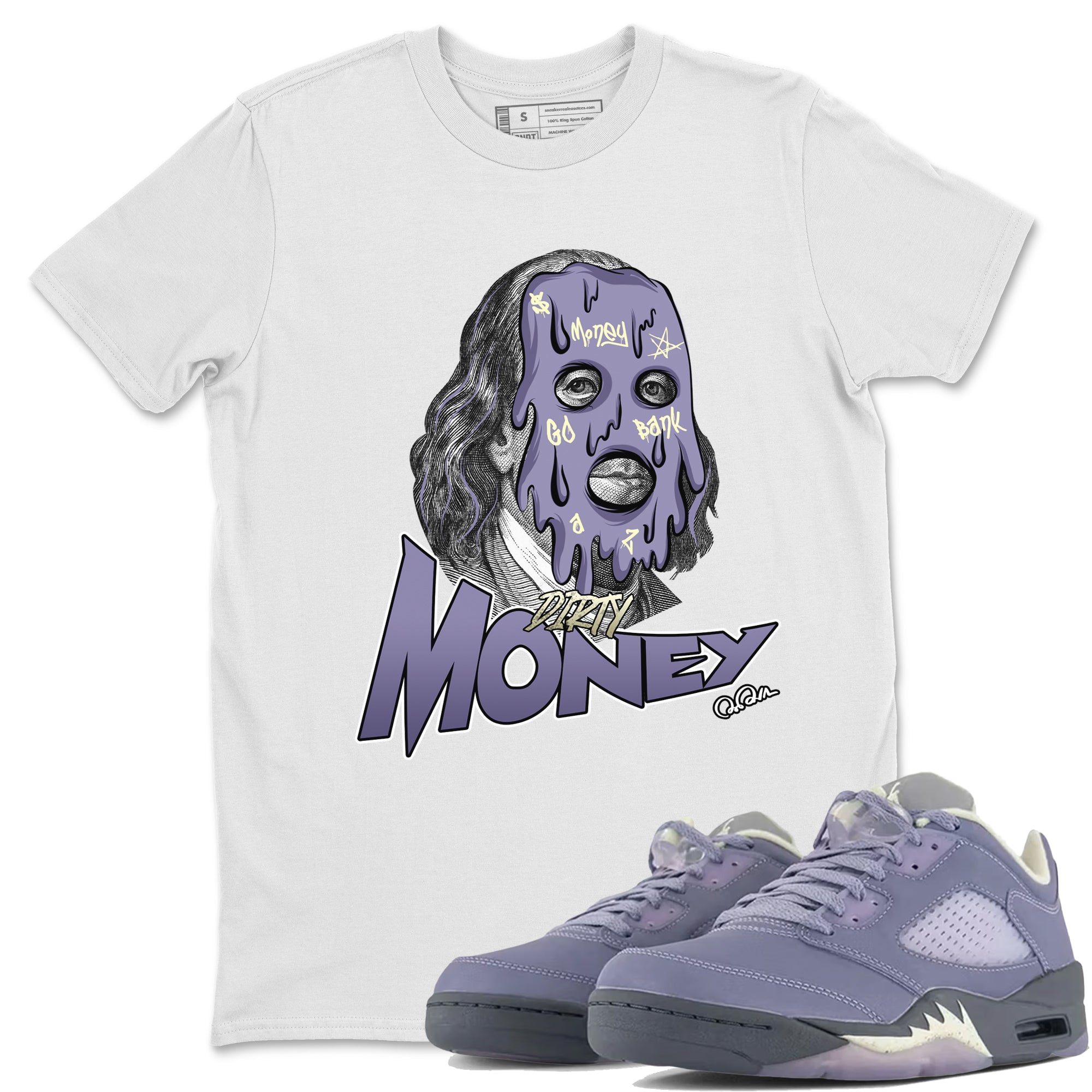 Air Jordan 5 Indigo Haze Sneaker Match Tees Dirty Money Streetwear Sneaker Shirt AJ5 Indigo Haze Sneaker Release Tees Unisex Shirts White 1