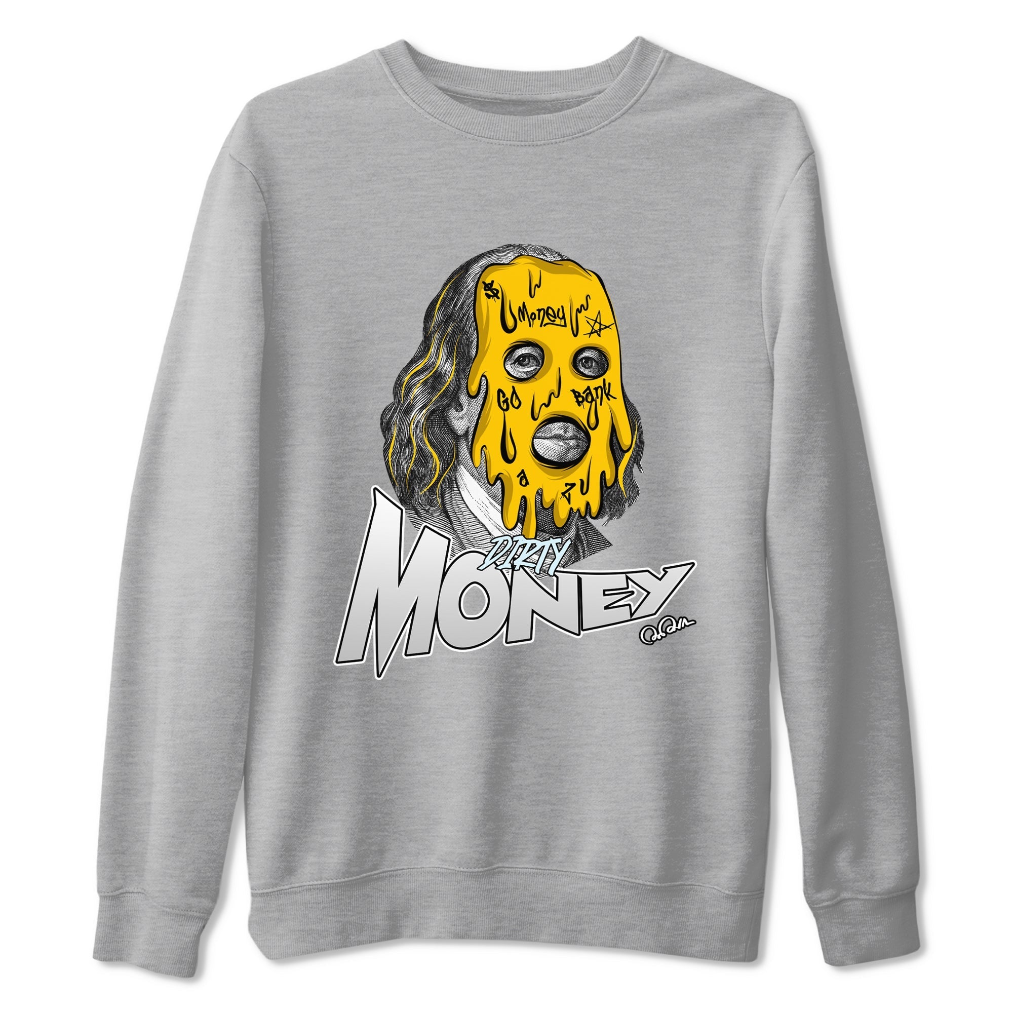 Air Jordan 6 Yellow Ochre shirt to match jordans Dirty Money sneaker tees streetwear brand AJ6 Yellow Ochre Drip Gear Zone Brand Unisex Heather Grey 2 T-Shirt