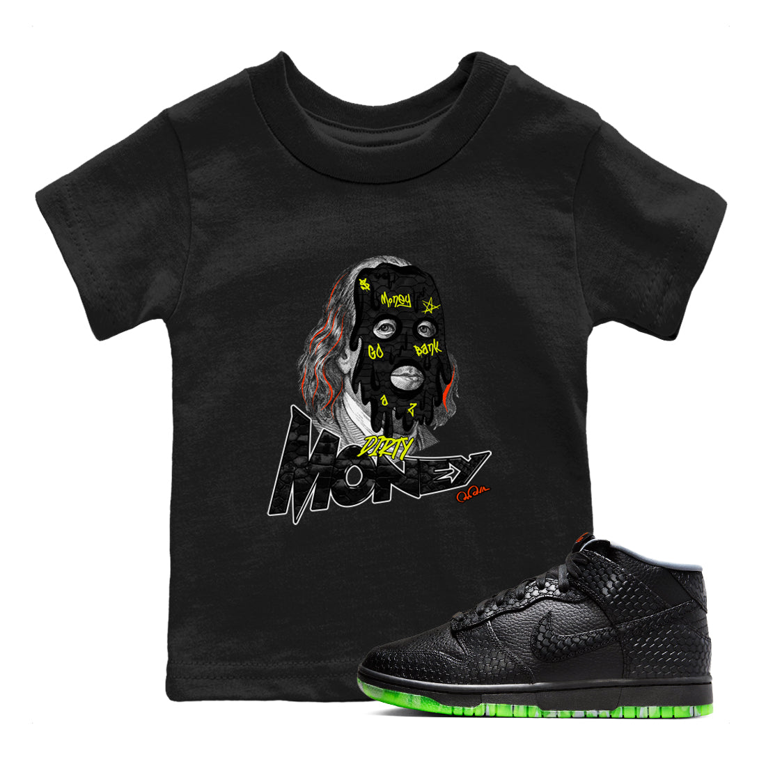 Dunk Halloween shirt to match jordans Dirty Money sneaker tees halloween horror nights Nike Dunk Halloween Drip Gear Zone Baby Toddler Black 1 T-Shirt