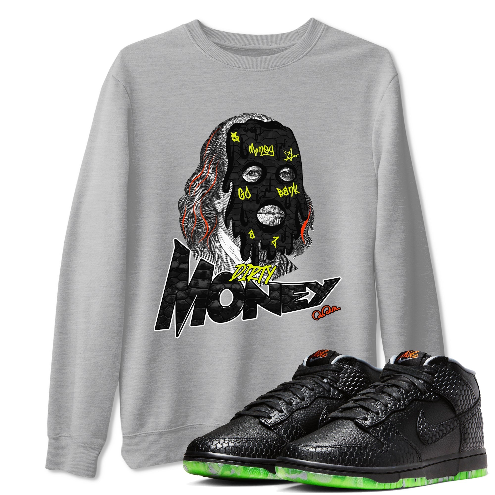Dunk Halloween shirt to match jordans Dirty Money sneaker tees halloween horror nights Nike Dunk Halloween Drip Gear Zone Unisex Crew Neck Tee Heather Grey 1 T-Shirt