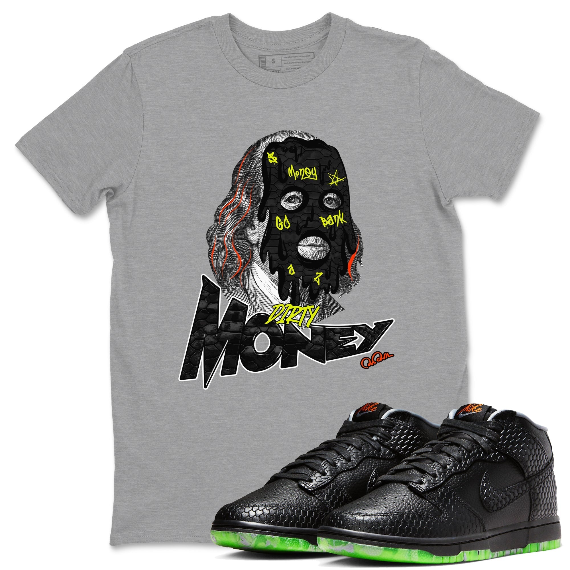 Dunk Halloween shirt to match jordans Dirty Money sneaker tees halloween horror nights Nike Dunk Halloween Drip Gear Zone Unisex Crew Neck Tee Heather Grey 1 T-Shirt