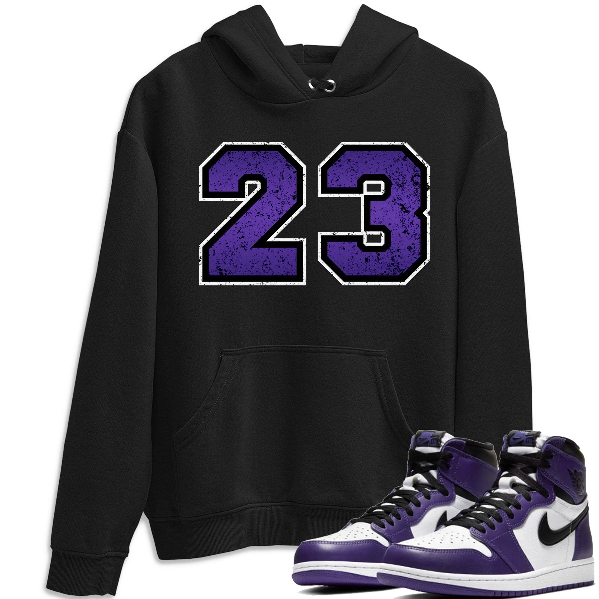 Jordan 1 Court Purple Sneaker Matching T-Shirt Distressed 23 Sneaker Tees Jordan 1 Court Purple Sneaker Release Tees Crew Neck Tees