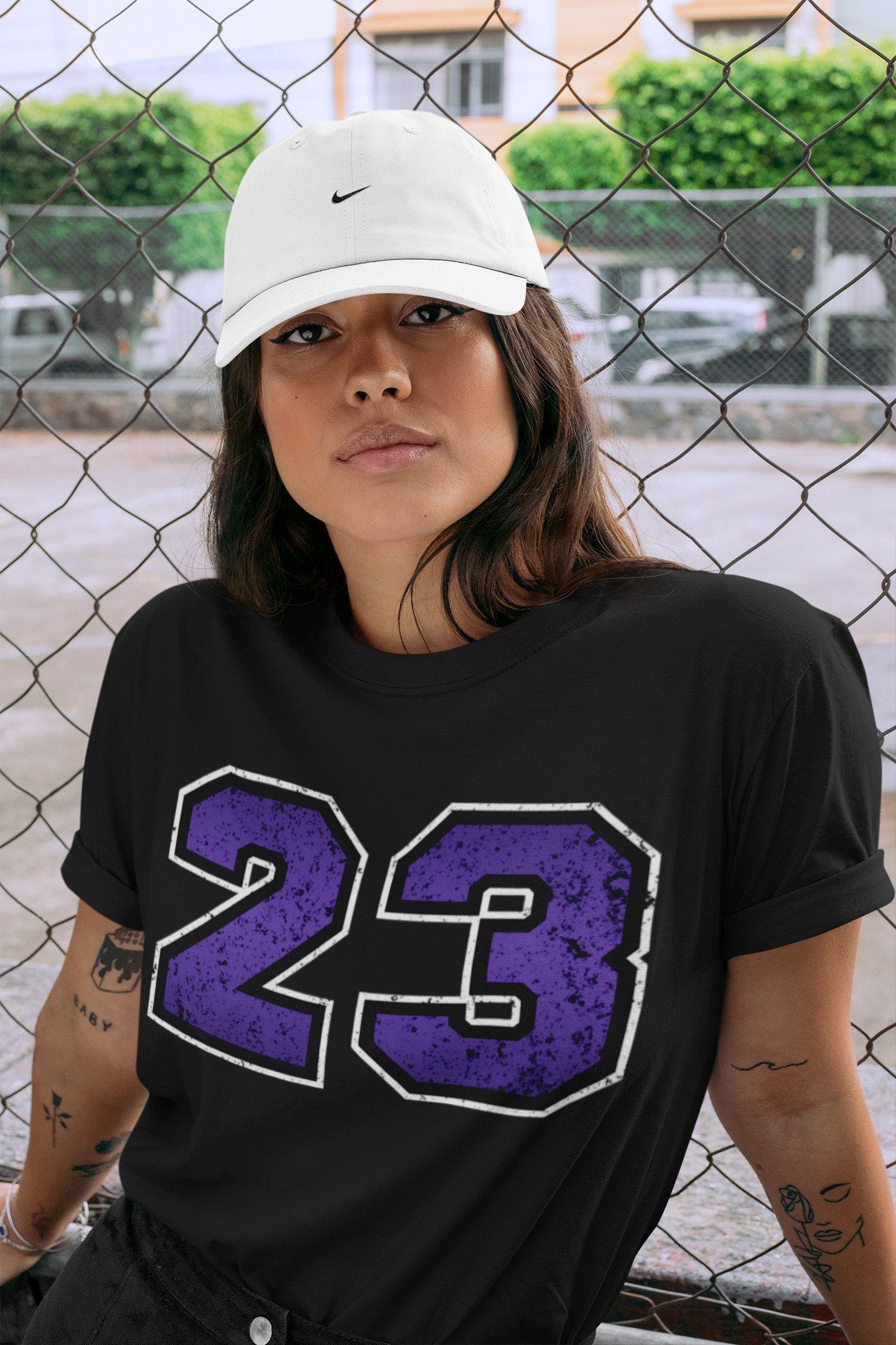 Jordan 1 Court Purple Sneaker Matching T-Shirt Distressed 23 Sneaker Tees Jordan 1 Court Purple Sneaker Release Tees Crew Neck Tees