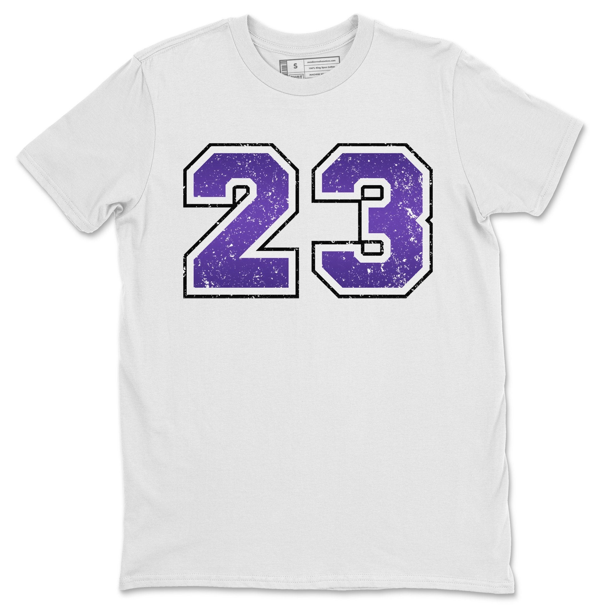 Jordan 1 Court Purple Sneaker Matching T-Shirt Distressed 23 Sneaker Tees Jordan 1 Court Purple Sneaker Release Tees Crew Neck Tees