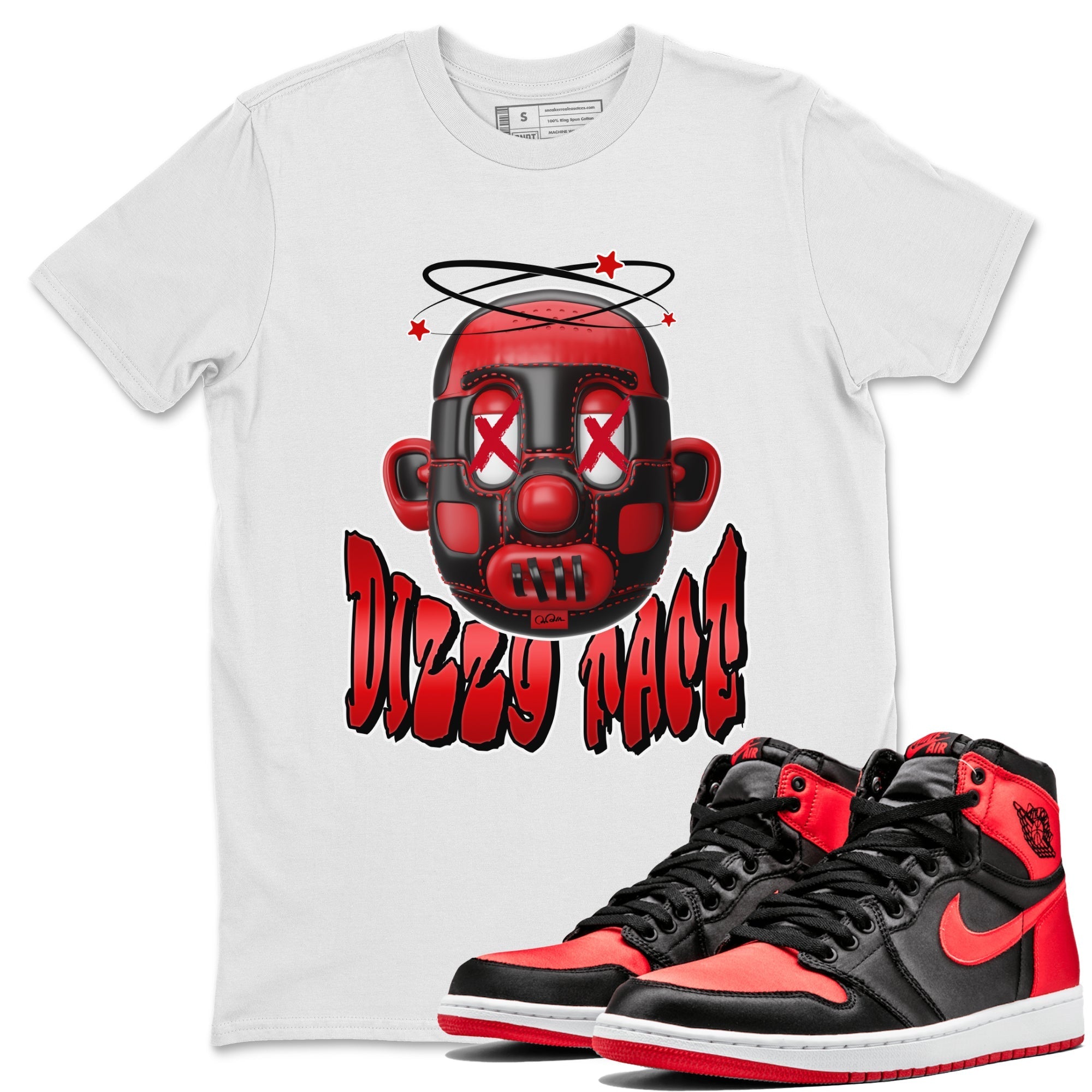 Air Jordan 1 Satin Bred Sneaker Match Tees Dizzy Face Streetwear Sneaker Shirt AJ1 Satin Bred Sneaker Release Tees Unisex Shirts White 1