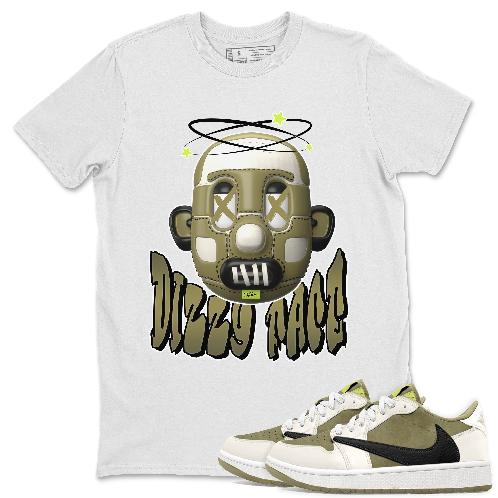 Air Jordan 1 Travis Scott Golf shirt to match jordans Dizzy Face Streetwear Sneaker Shirt AJ1 lowTravis Scott Golf Drip Gear Zone Sneaker Matching Clothing Unisex White 1 T-Shirt