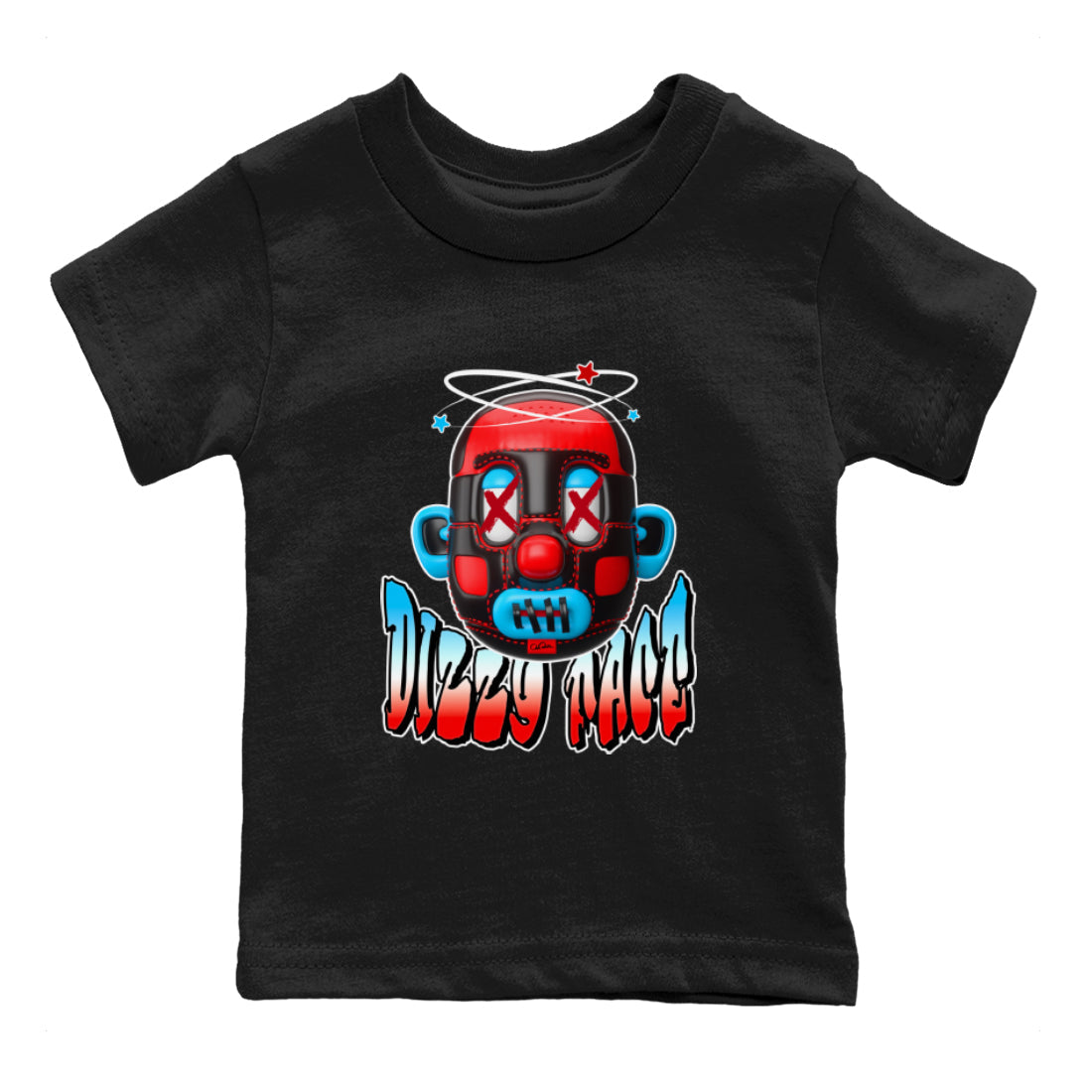 Air Jordan 1 UNC to Chicago Sneaker Match Tees Dizzy Face Streetwear Sneaker Shirt AJ1 UNC to Chicago Sneaker Release Tees Kids Shirts Black 2