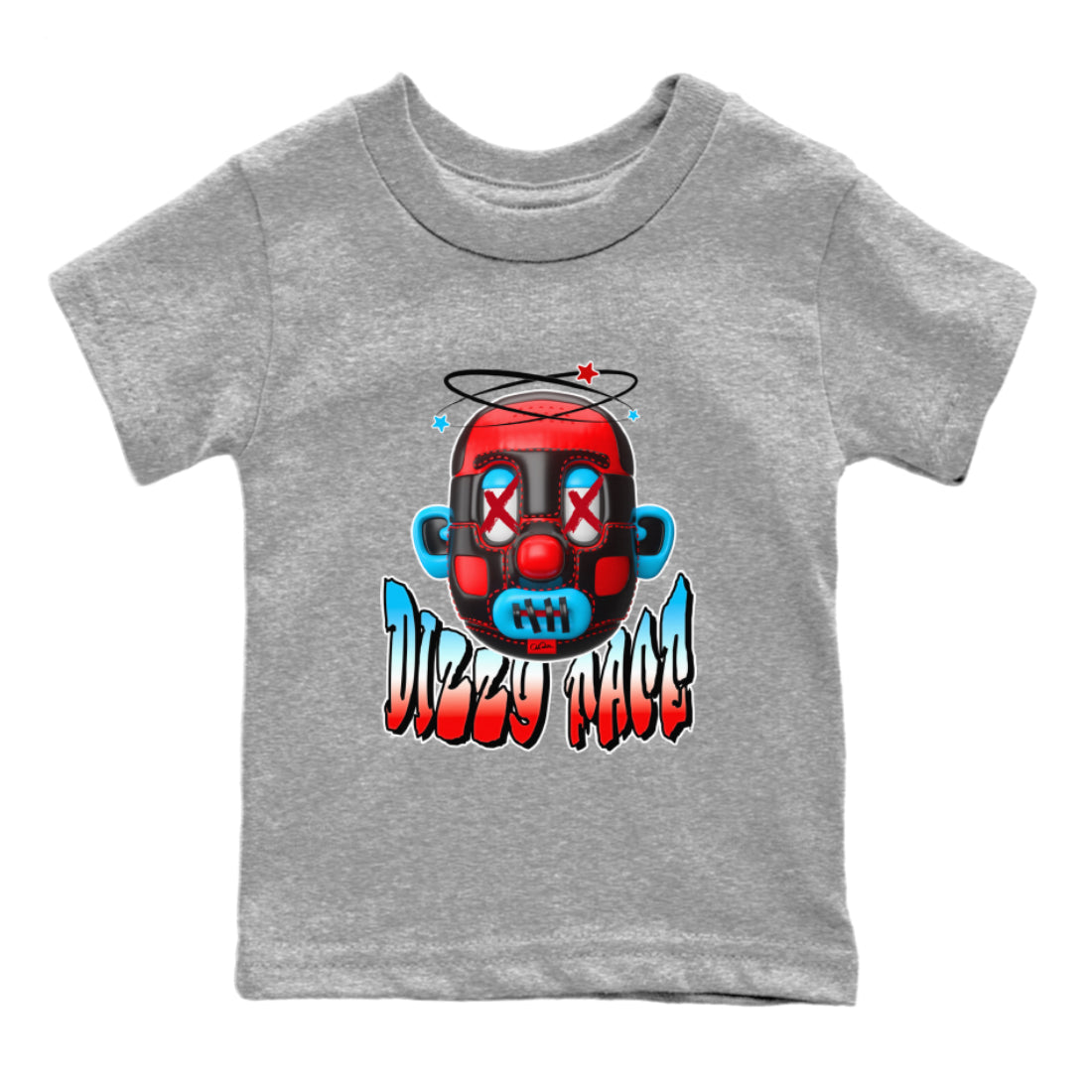 Air Jordan 1 UNC to Chicago Sneaker Match Tees Dizzy Face Streetwear Sneaker Shirt AJ1 UNC to Chicago Sneaker Release Tees Kids Shirts Heather Grey 2