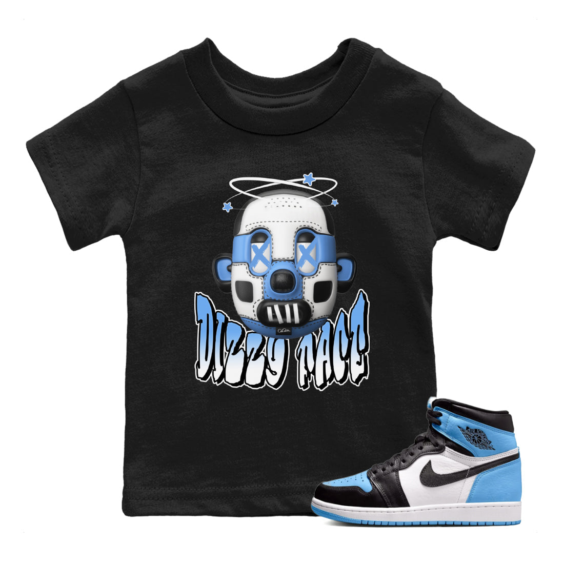 Air Jordan 1 Retro High OG UNC Toe Shirt to match Jordans Dizzy Face Streetwear Sneaker Shirt AJ1 UNC Toe Drip Gear Zone Sneaker Matching Clothing Kids and Baby Tees Black 1