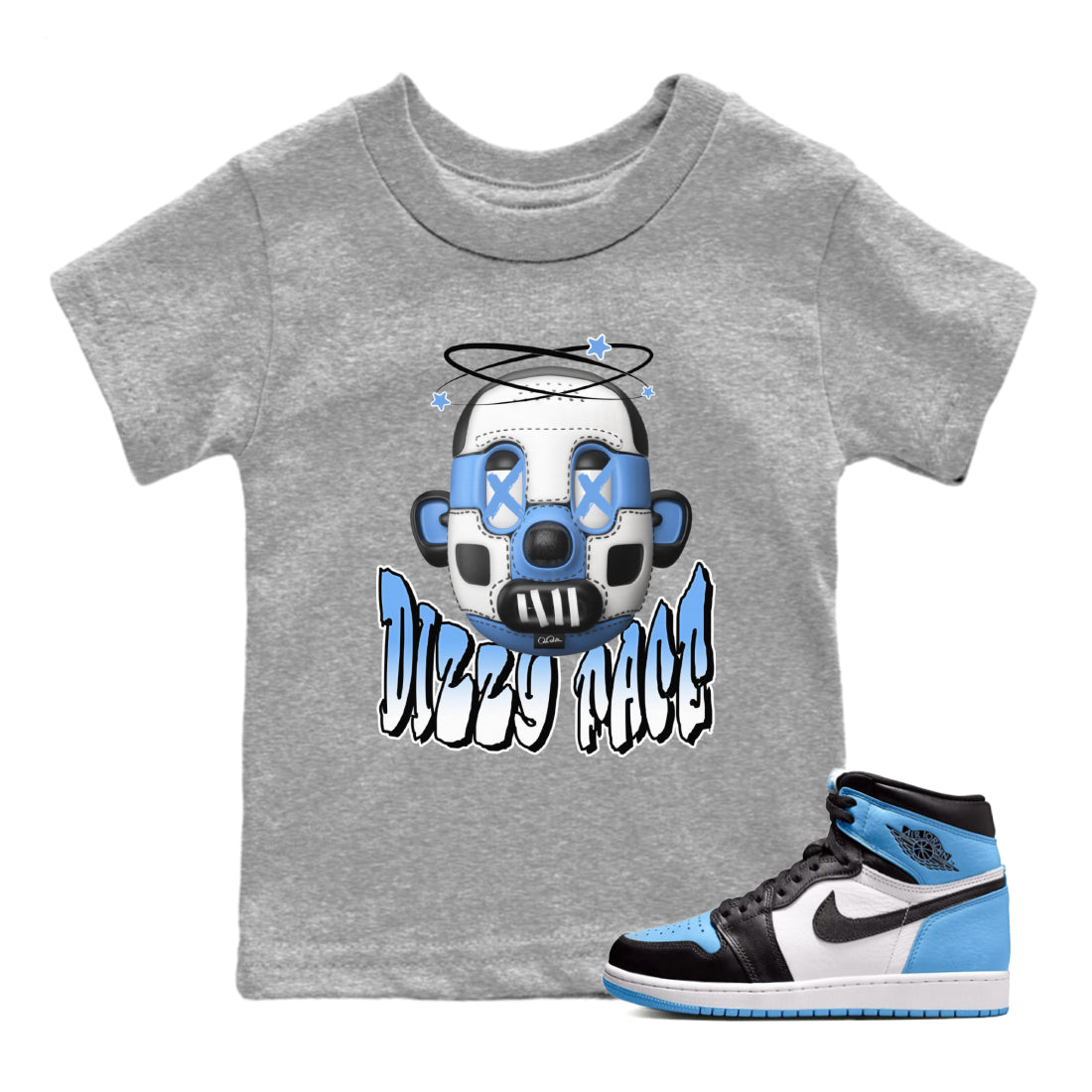 Air Jordan 1 Retro High OG UNC Toe Shirt to match Jordans Dizzy Face Streetwear Sneaker Shirt AJ1 UNC Toe Drip Gear Zone Sneaker Matching Clothing Kids and Baby Tees Heather Grey 1