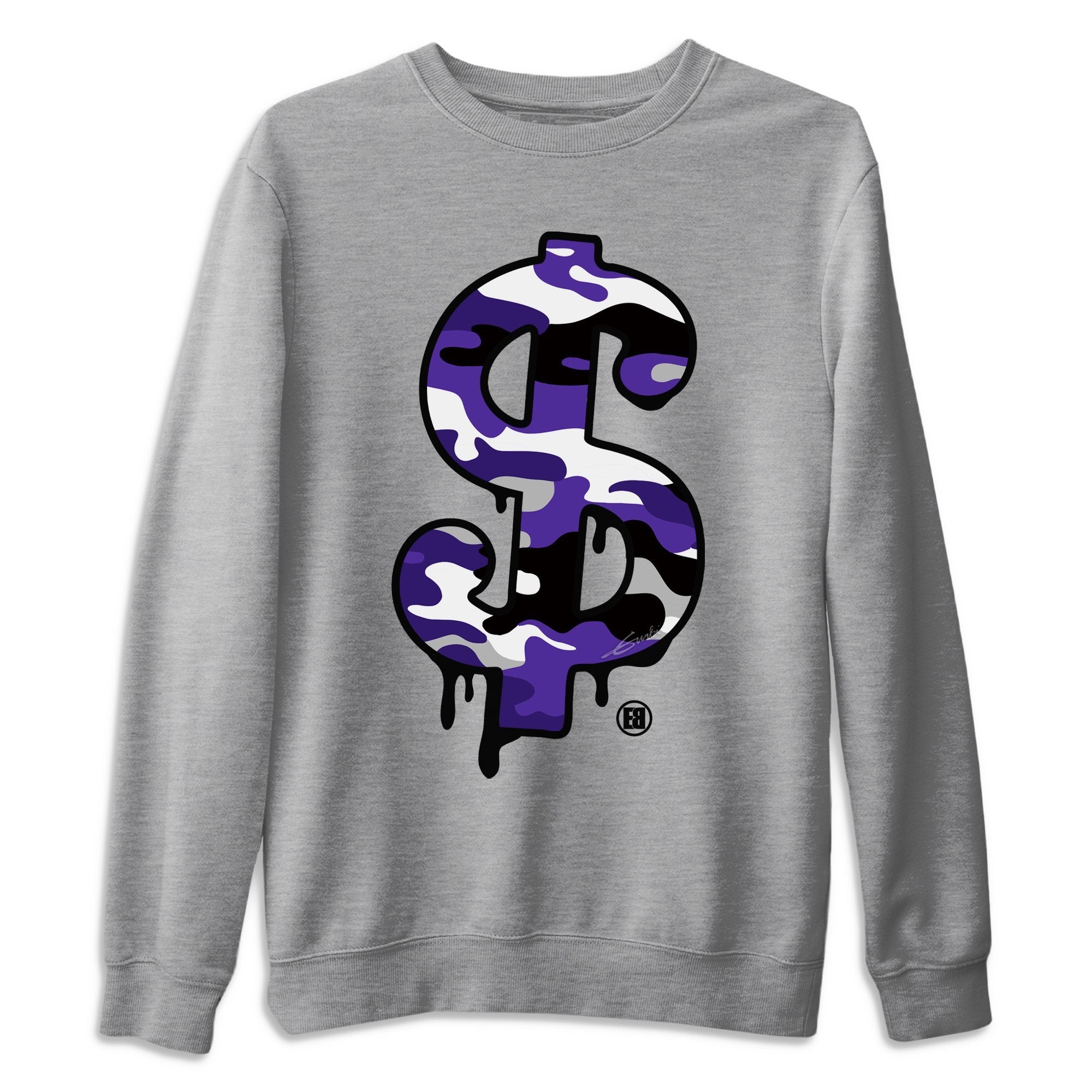 Jordan 1 Court Purple Sneaker Matching T-Shirt Dollar Camo Sneaker Tees Jordan 1 Court Purple Sneaker Release Tees Crew Neck Tees