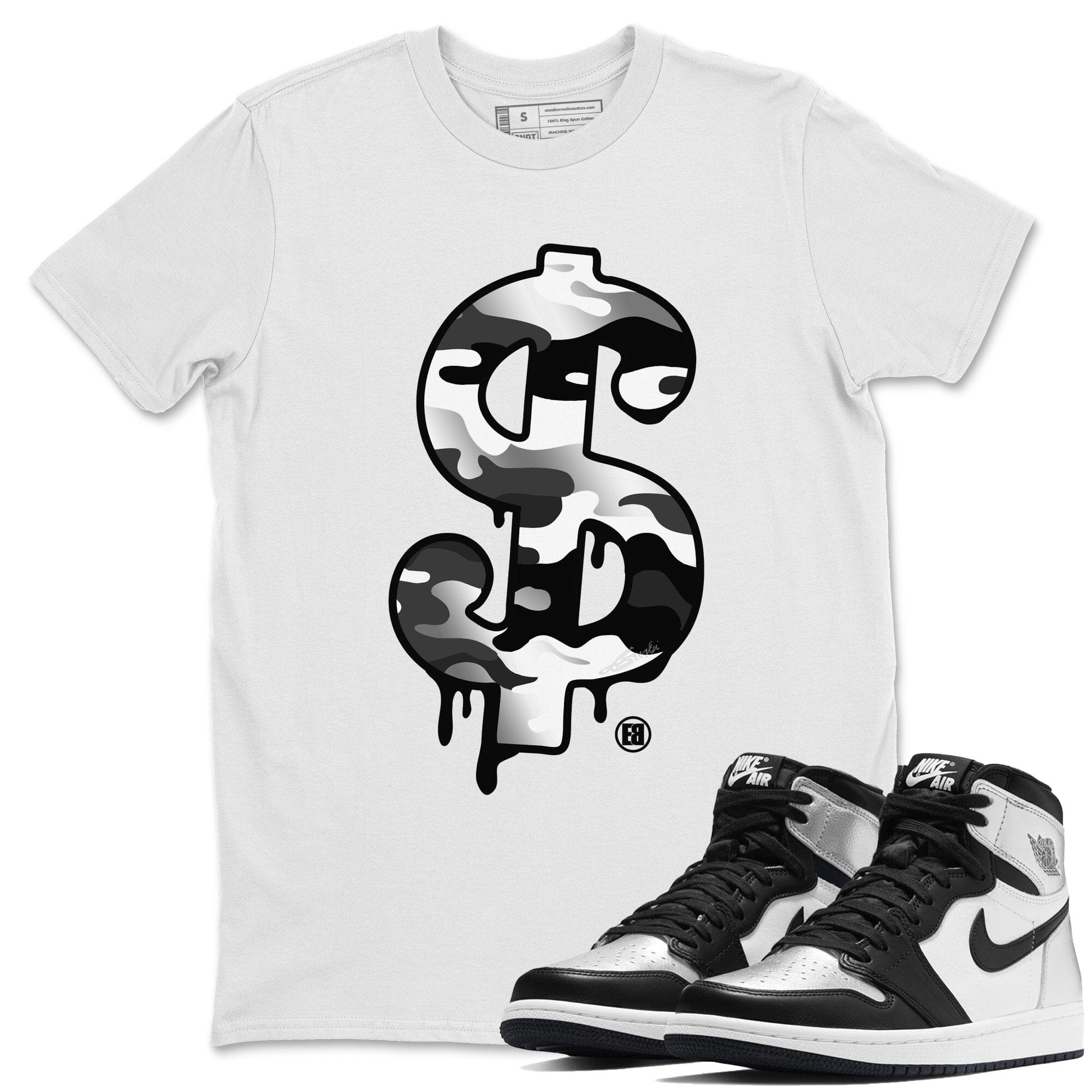 Jordan 1 Silver Toe Shirt To Match Jordans Dollar Camo Sneaker Tees Jordan 1 Silver Toe Drip Gear Zone Sneaker Matching Clothing Unisex Shirts