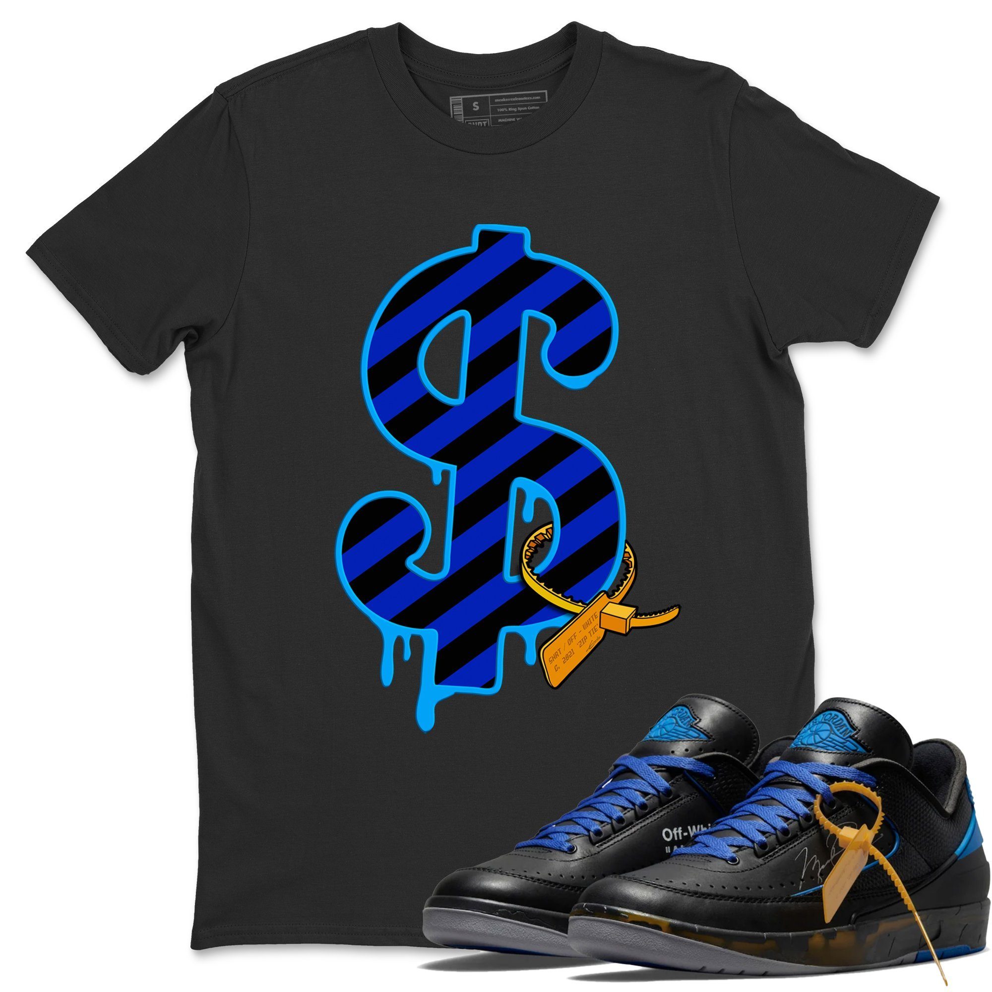 Jordan 2 OFF-WHITE Black Blue Shirt To Match Jordans Dollar Camo Sneaker Tees Jordan 2 OFF-WHITE Black Blue Drip Gear Zone Sneaker Matching Clothing Unisex Shirts