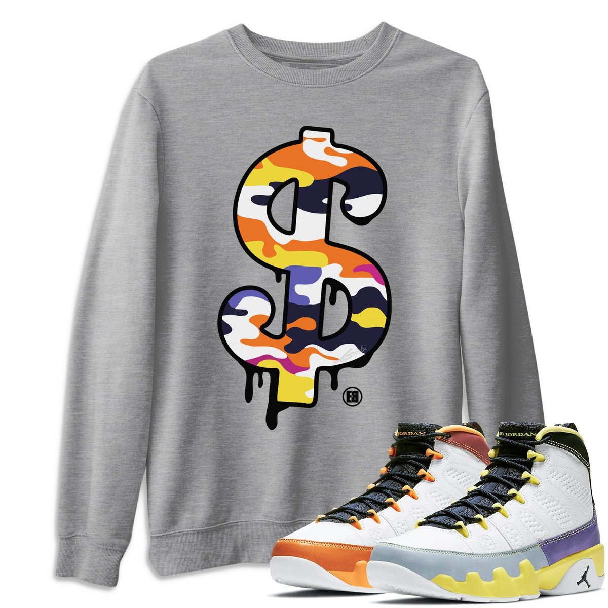 Jordan 9 Change The World Shirt To Match Jordans Dollar Camo Sneaker Tees Jordan 9 Change The World Drip Gear Zone Sneaker Matching Clothing Unisex Shirts