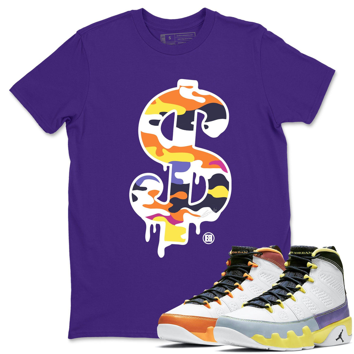 Jordan 9 Change The World Shirt To Match Jordans Dollar Camo Sneaker Tees Jordan 9 Change The World Drip Gear Zone Sneaker Matching Clothing Unisex Shirts