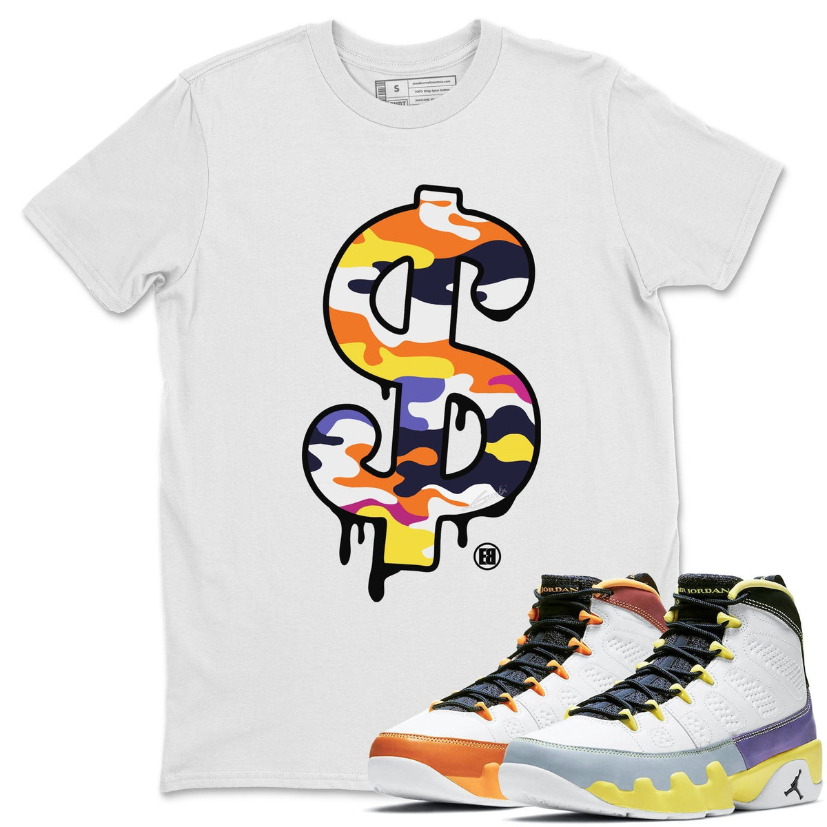 Jordan 9 Change The World Shirt To Match Jordans Dollar Camo Sneaker Tees Jordan 9 Change The World Drip Gear Zone Sneaker Matching Clothing Unisex Shirts