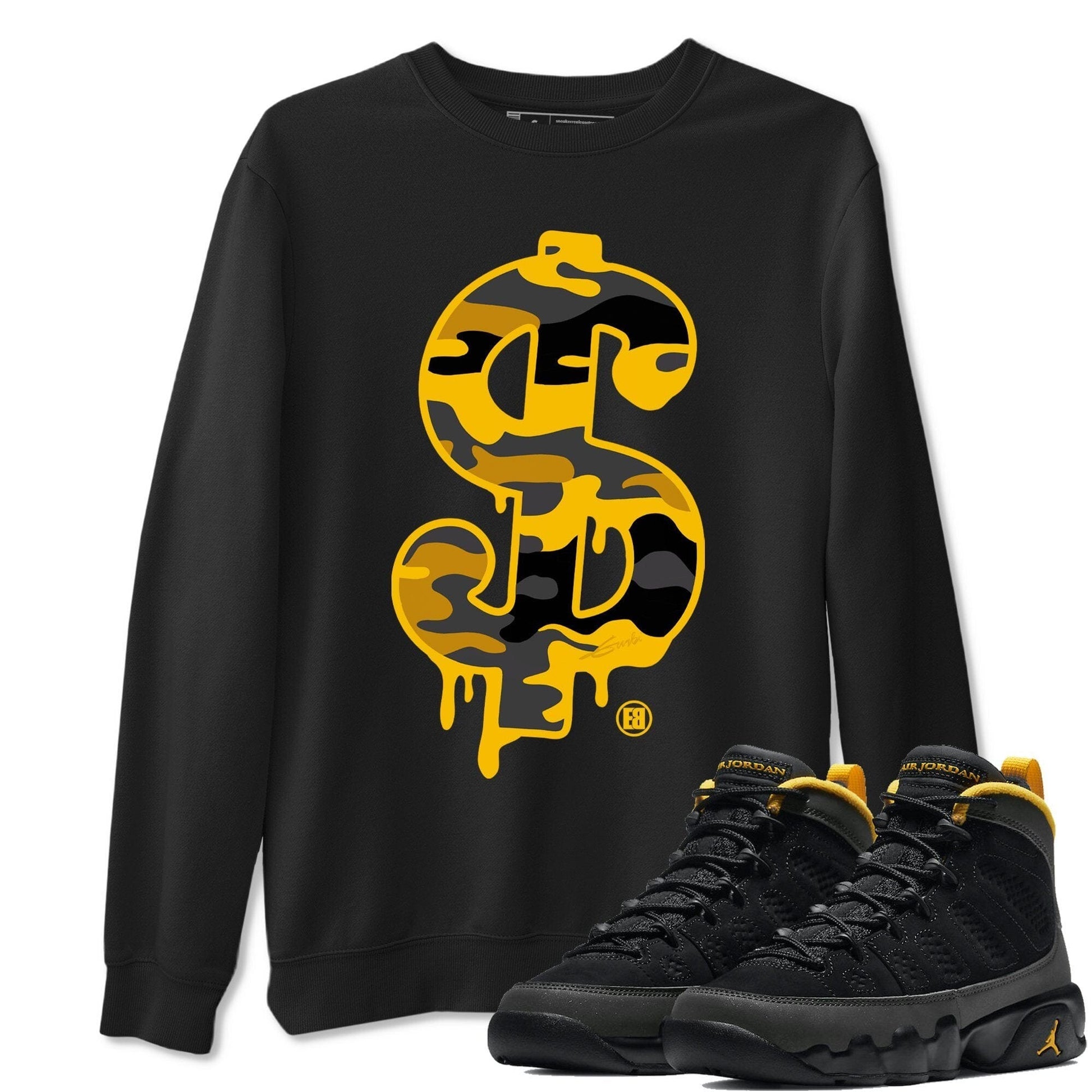 Jordan 9 University Gold Shirt To Match Jordans Dollar Camo Sneaker Tees Jordan 9 University Gold Drip Gear Zone Sneaker Matching Clothing Unisex Shirts