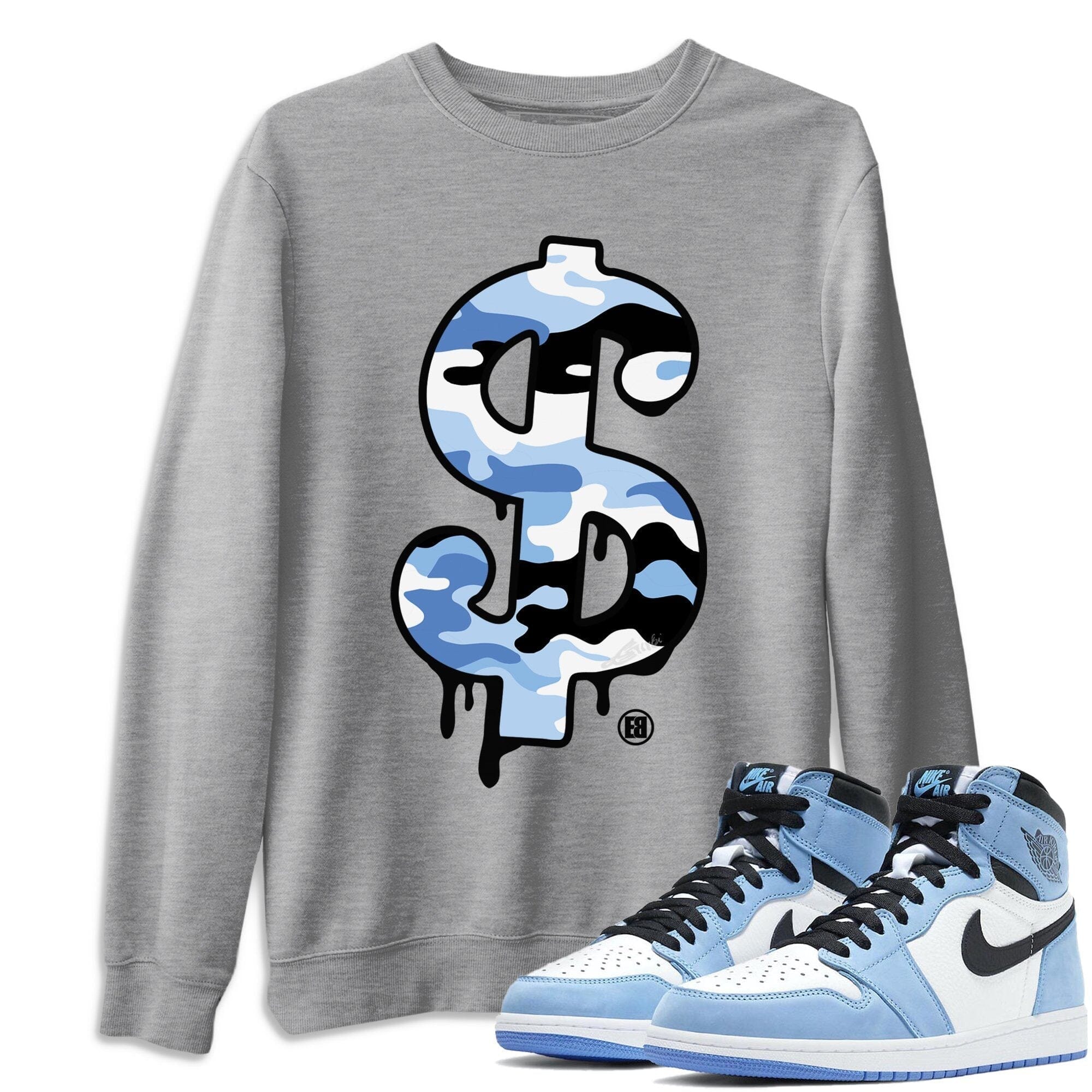 Jordan 1 University Blue Shirt To Match Jordans Dollar Camo Sneaker Tees Jordan 1 University Blue Drip Gear Zone Sneaker Matching Clothing Unisex Shirts
