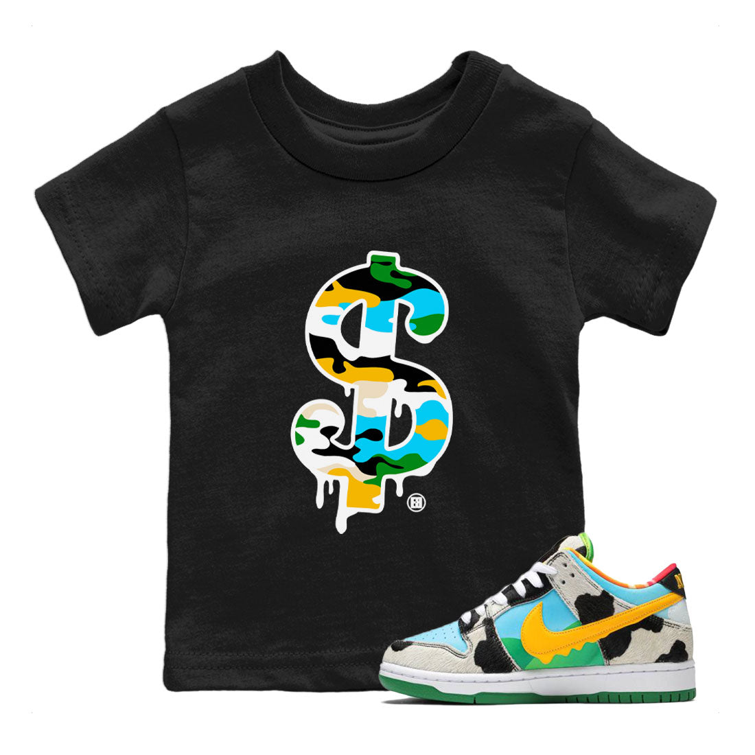 Dunk Chunky Dunky shirt to match jordans Dollar Camo Streetwear Sneaker Shirt Dunk Low Ben & Jerry's Chunky Dunky Drip Gear Zone Sneaker Matching Clothing Baby Toddler Black 1 T-Shirt