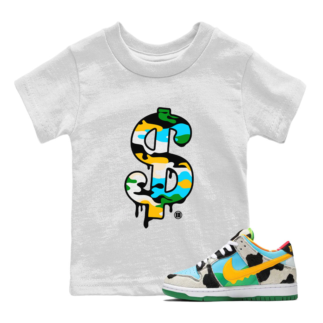 Dunk Chunky Dunky shirt to match jordans Dollar Camo Streetwear Sneaker Shirt Dunk Low Ben & Jerry's Chunky Dunky Drip Gear Zone Sneaker Matching Clothing Baby Toddler White 1 T-Shirt