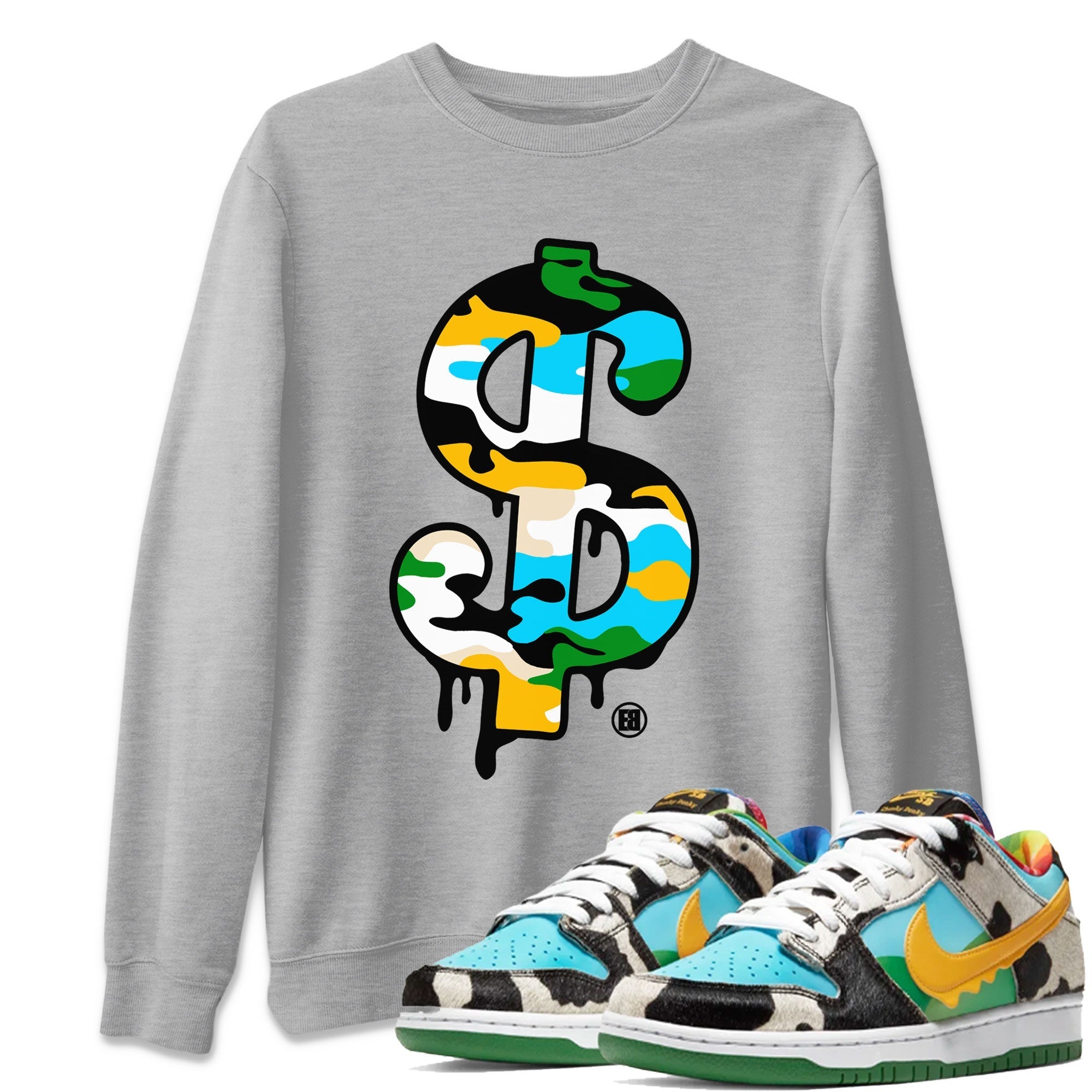 Dunk Chunky Dunky shirt to match jordans Dollar Camo Streetwear Sneaker Shirt Dunk Low Ben & Jerry's Chunky Dunky Drip Gear Zone Sneaker Matching Clothing Unisex Heather Grey 1 T-Shirt