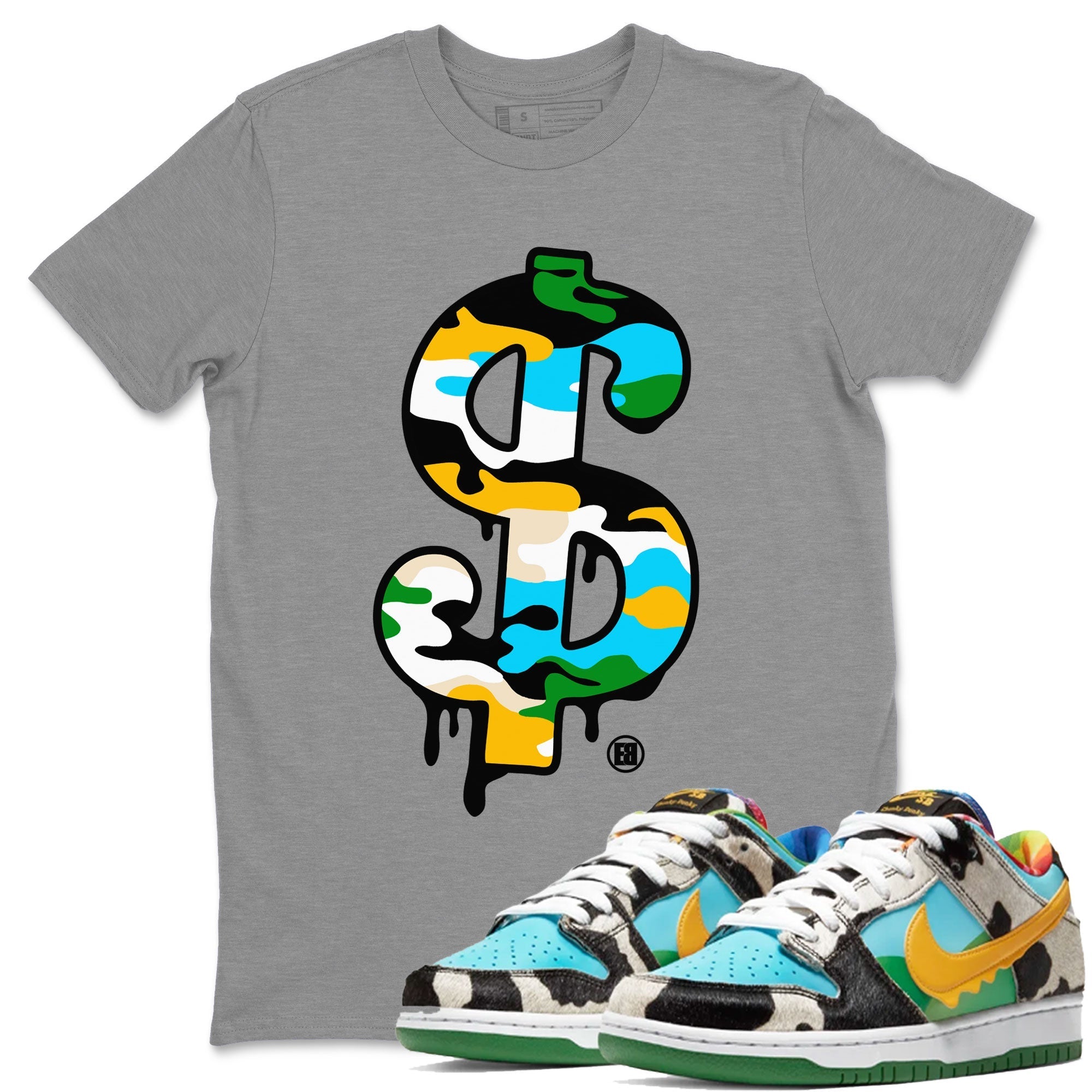 Dunk Chunky Dunky shirt to match jordans Dollar Camo Streetwear Sneaker Shirt Dunk Low Ben & Jerry's Chunky Dunky Drip Gear Zone Sneaker Matching Clothing Unisex Heather Grey 1 T-Shirt