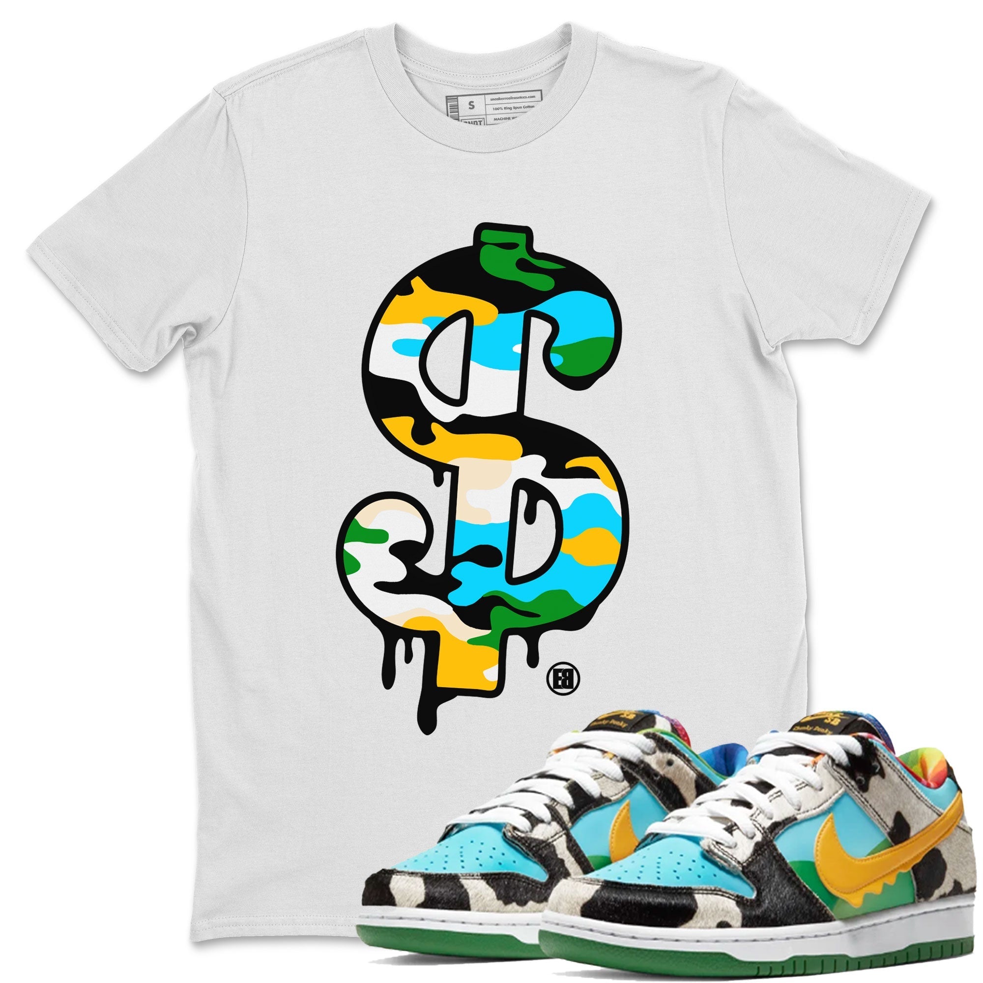 Dunk Chunky Dunky shirt to match jordans Dollar Camo Streetwear Sneaker Shirt Dunk Low Ben & Jerry's Chunky Dunky Drip Gear Zone Sneaker Matching Clothing Unisex White 1 T-Shirt