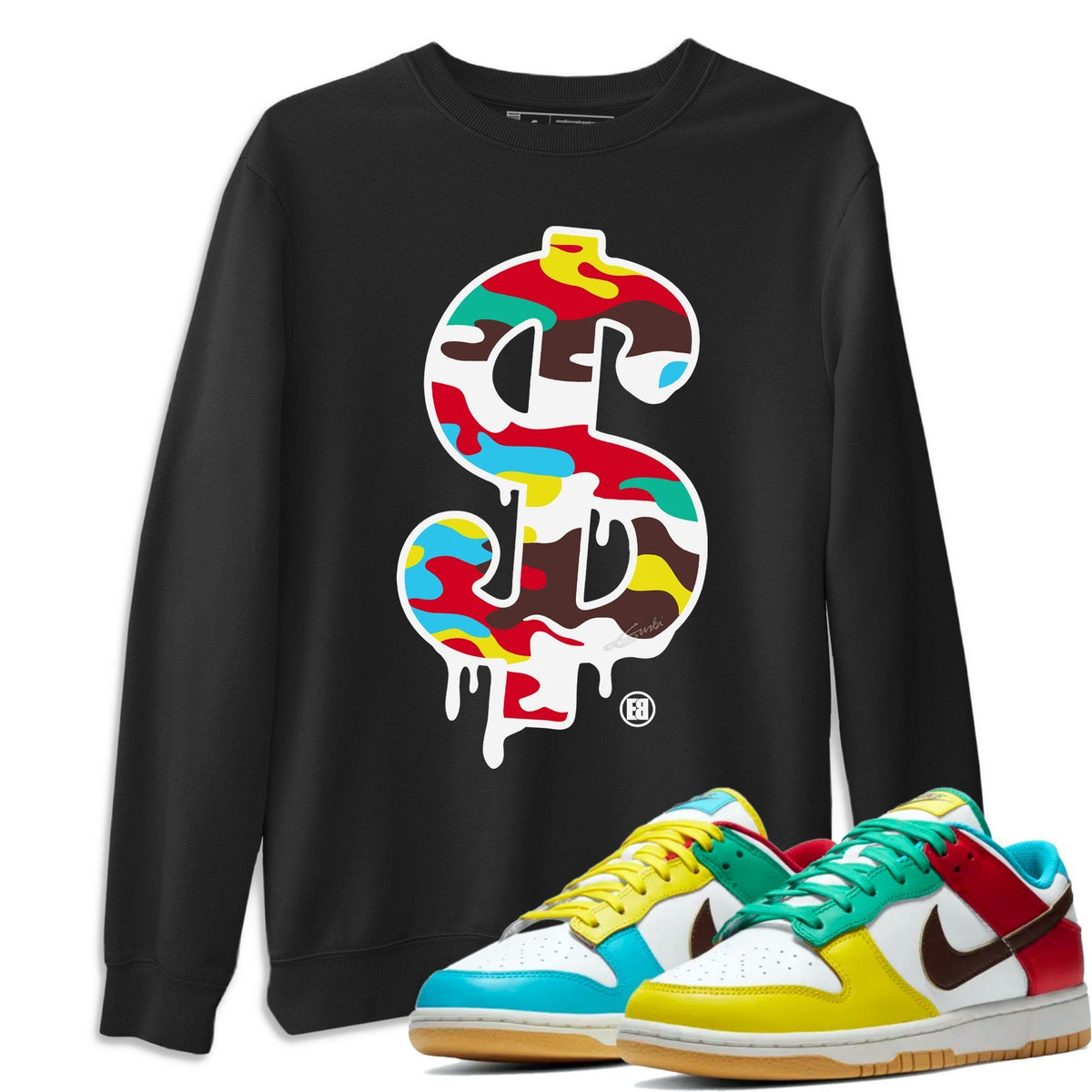 Dunk Free 99 White Sneaker Match Tees Dollar Camo Sneaker Tees Dunk Free 99 White Jordan to match sneaker T-Shirt Crew Neck Shirts