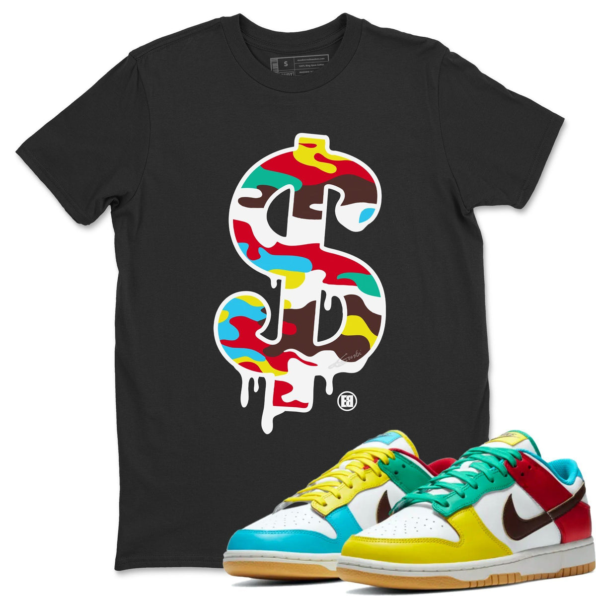 Dunk Free 99 White Sneaker Match Tees Dollar Camo Sneaker Tees Dunk Free 99 White Jordan to match sneaker T-Shirt Crew Neck Shirts